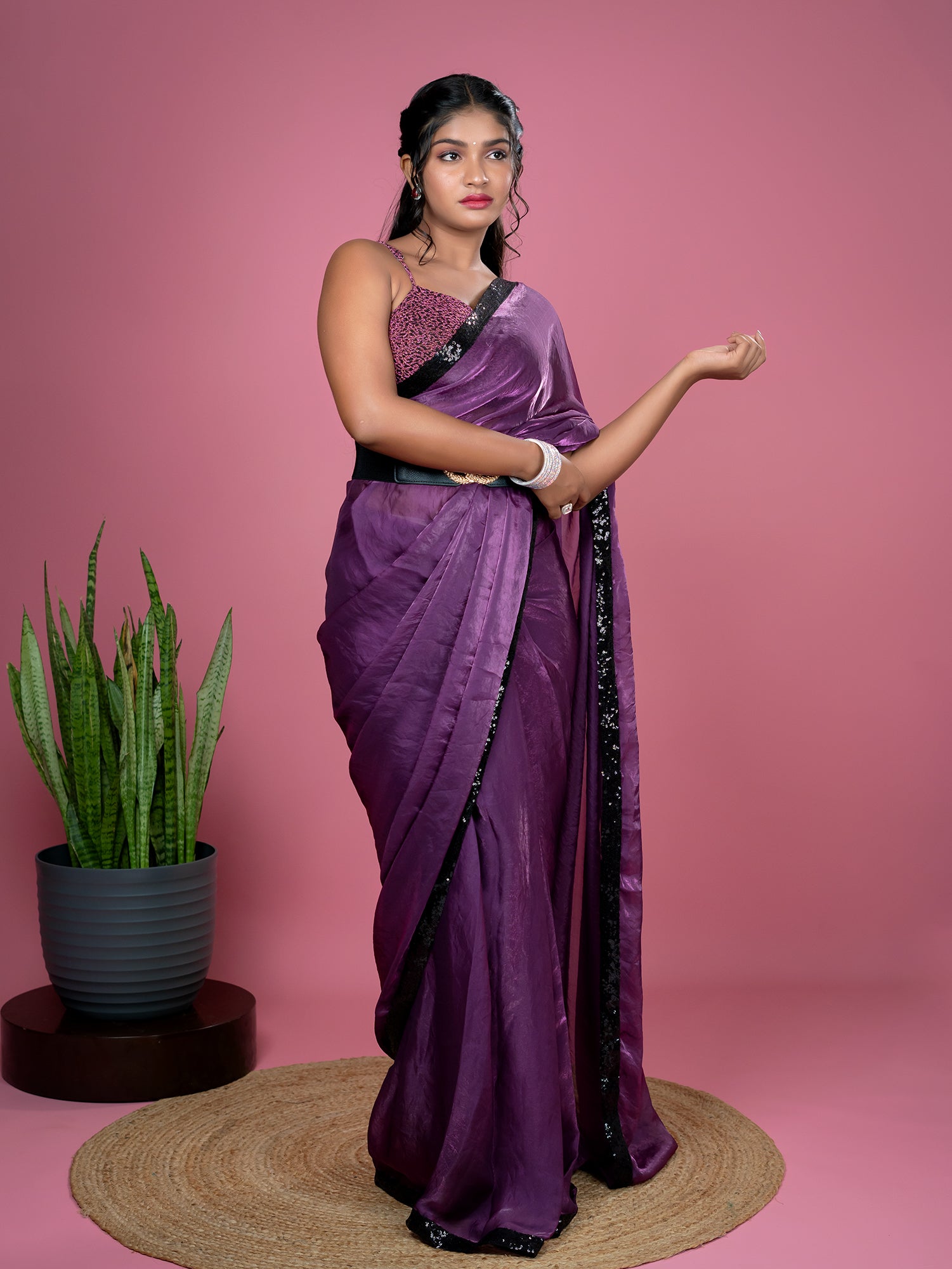 Purple Ready to Wear Party Saree