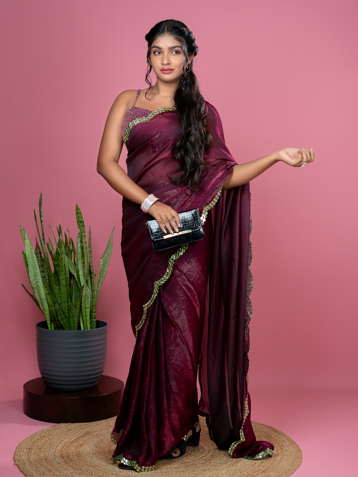 Burgundy Ready to Wear Party Saree