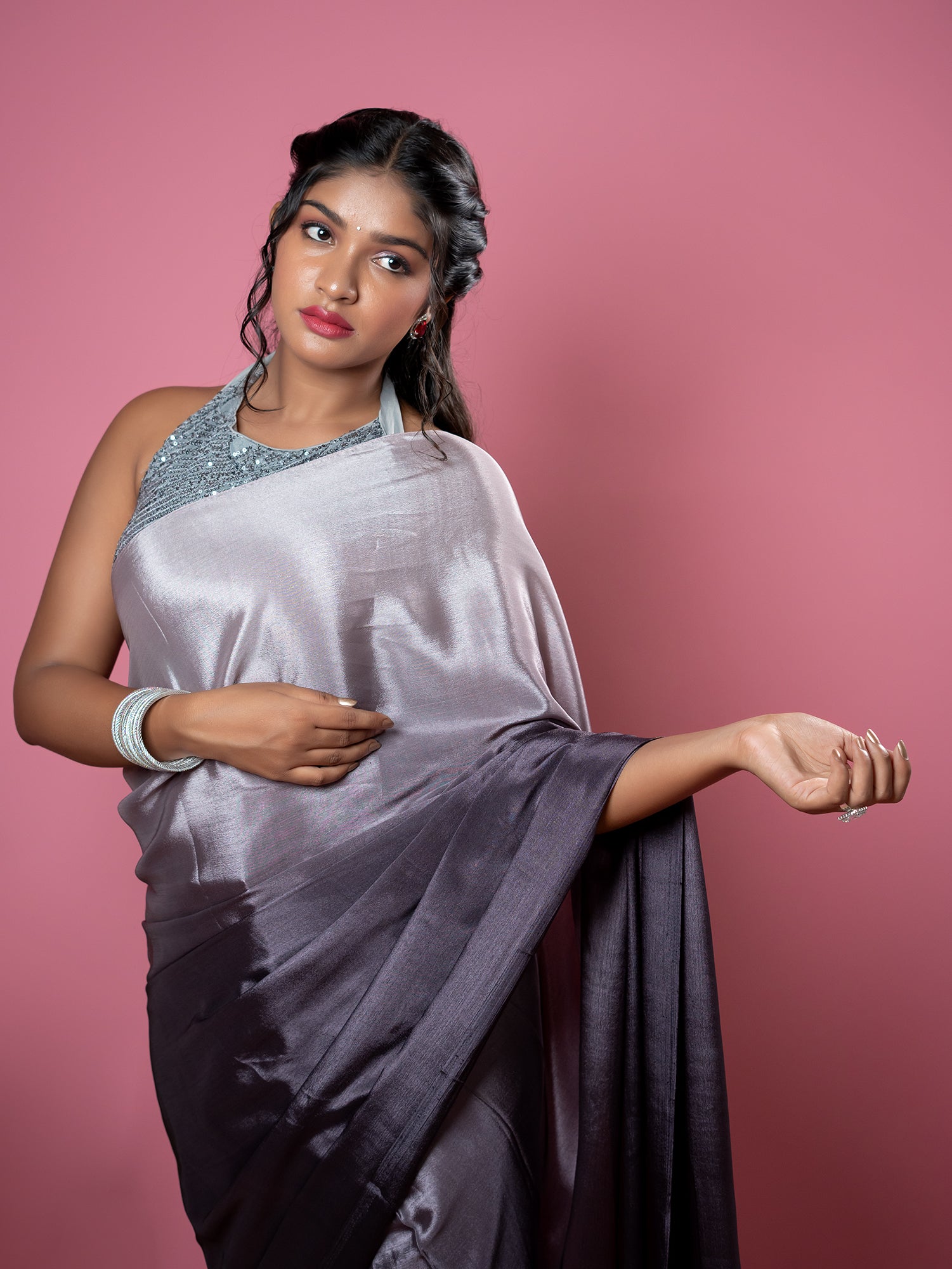 Wine Ready to Wear Party Saree