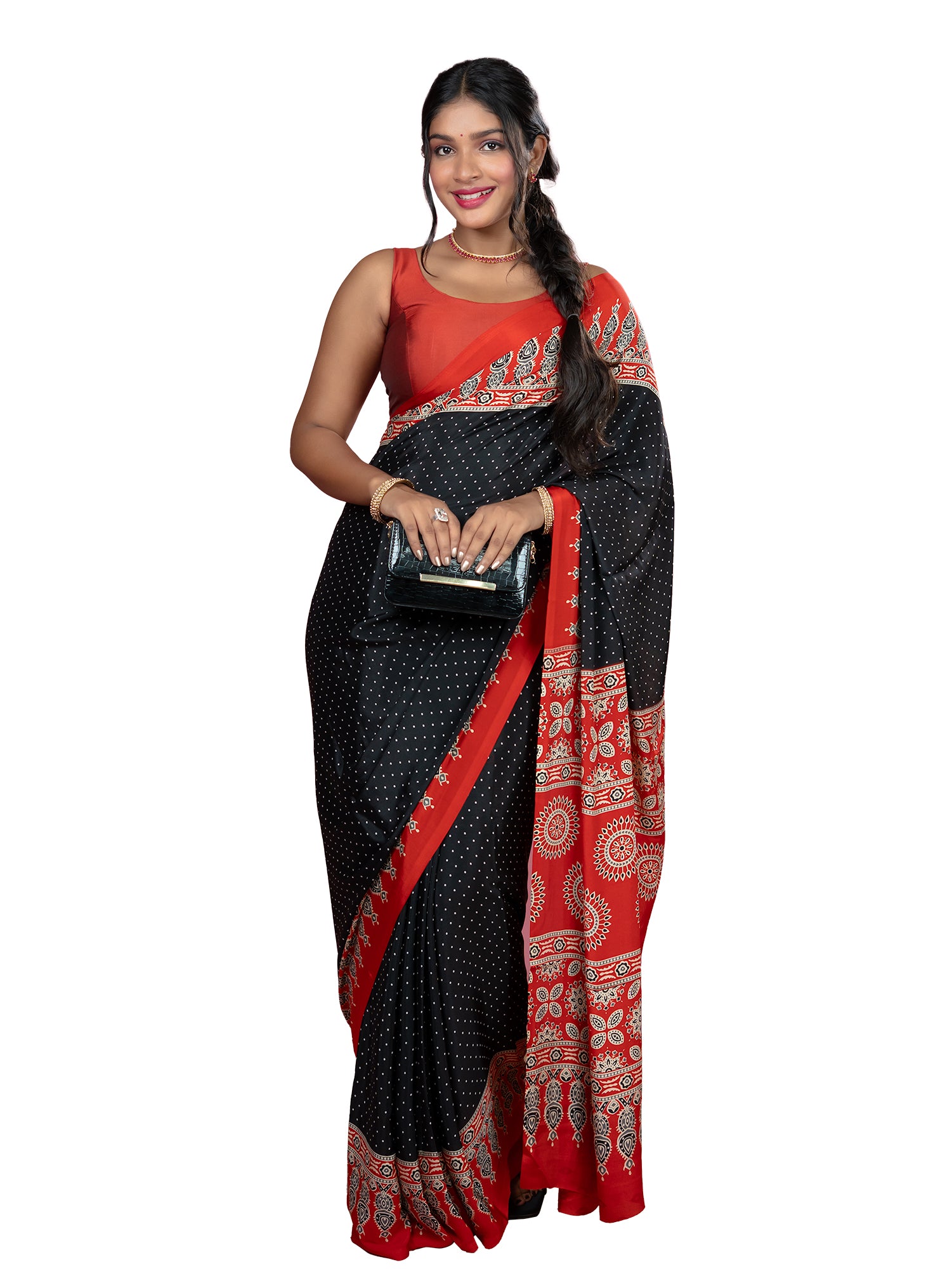 Black Ajrakh Digital Print Saree