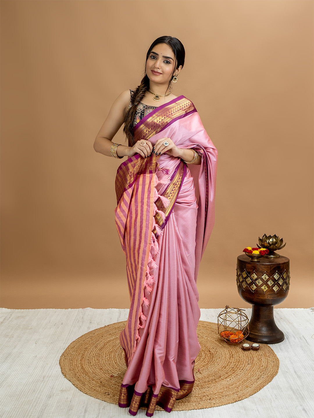 Solid Cotton Blend Saree