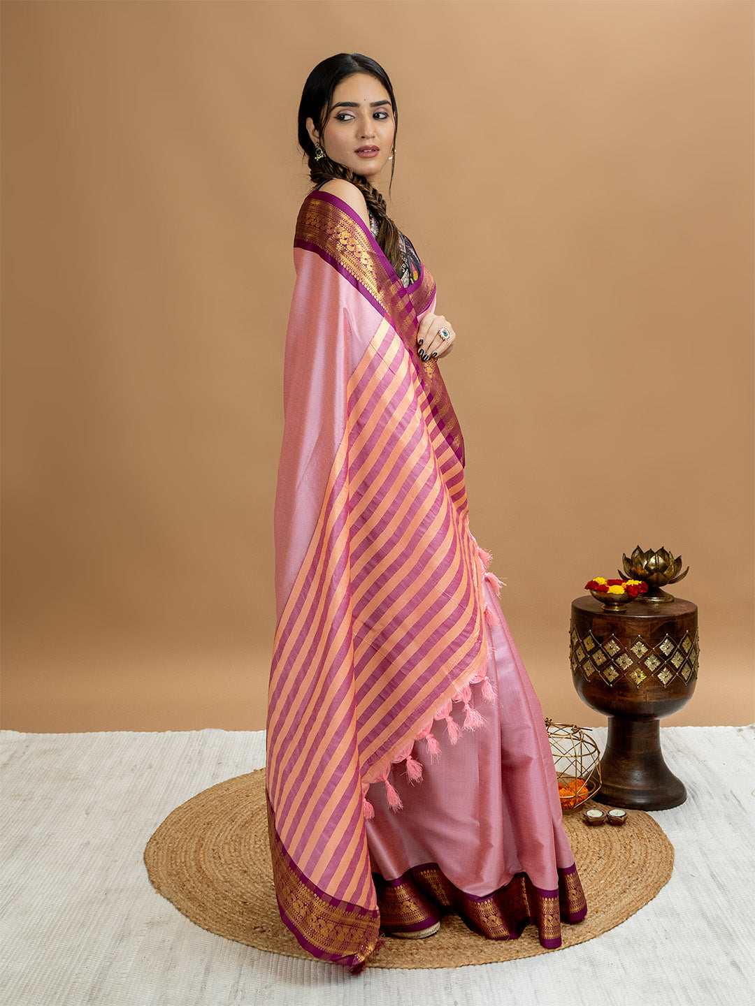 Solid Cotton Blend Saree
