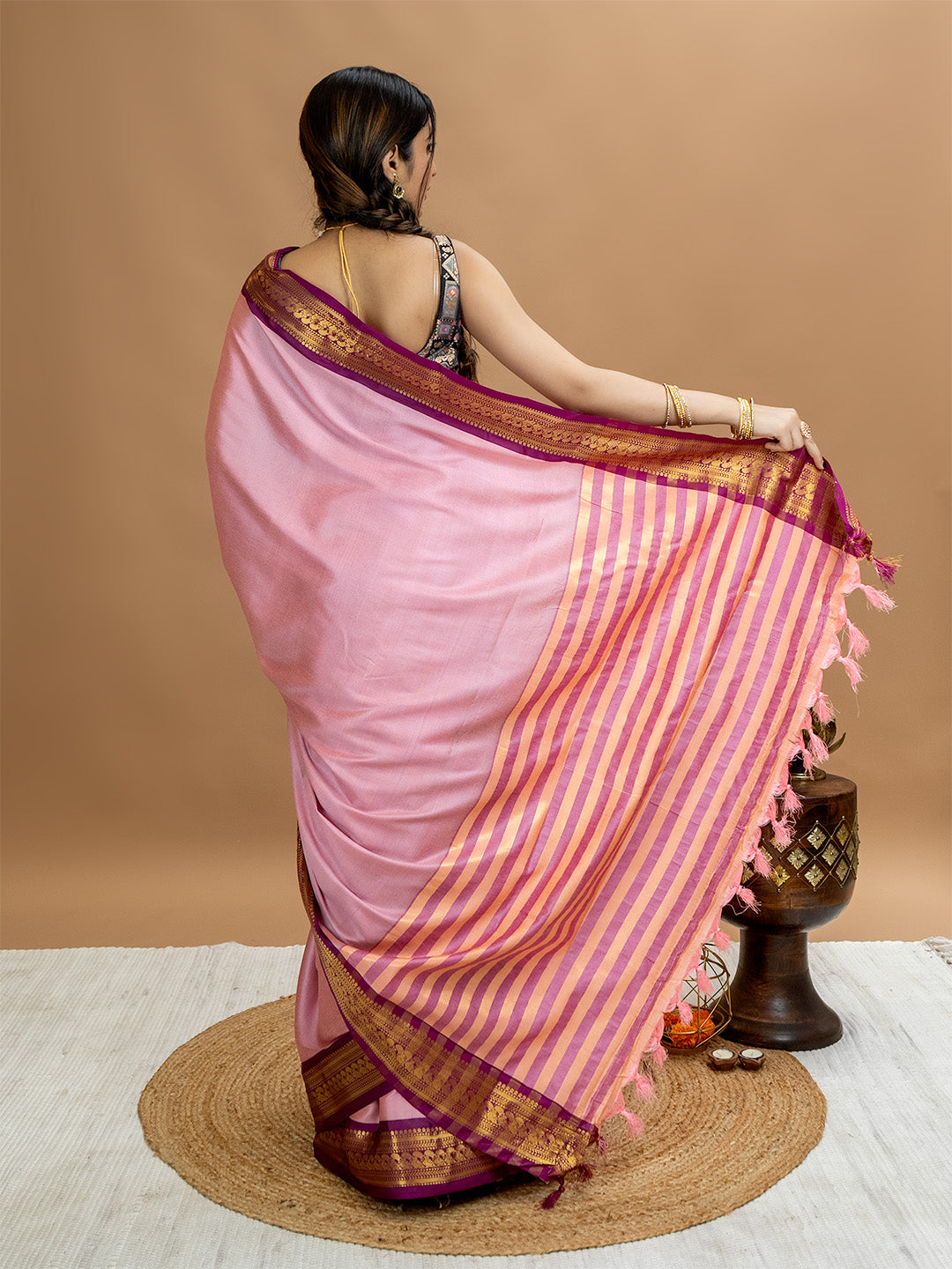 Solid Cotton Blend Saree