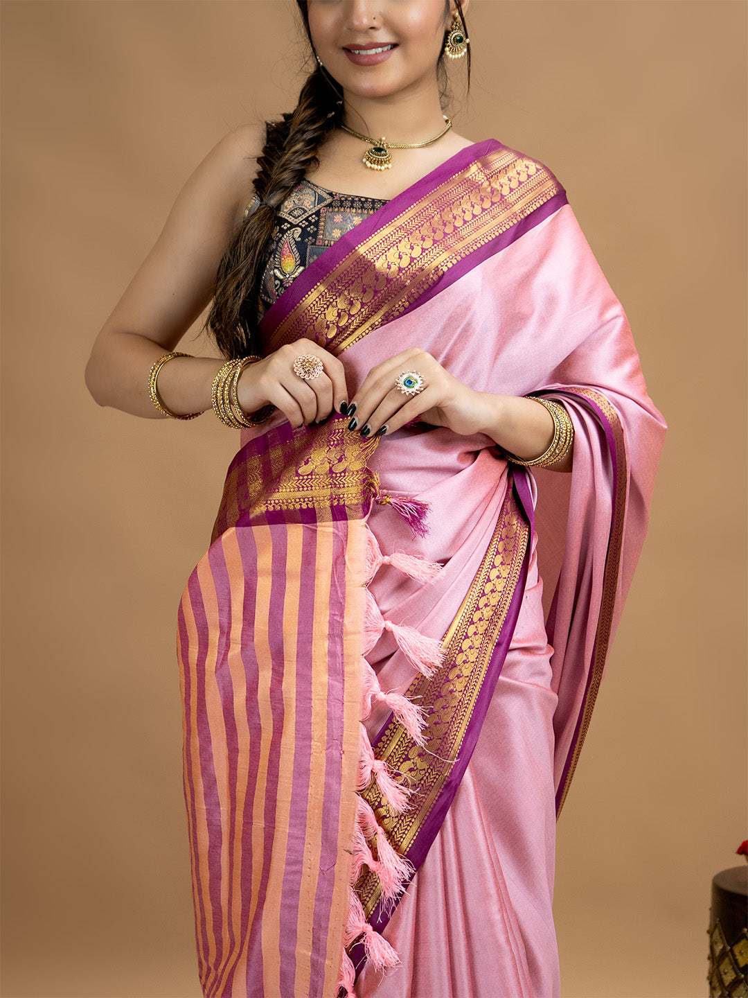 Solid Cotton Blend Saree