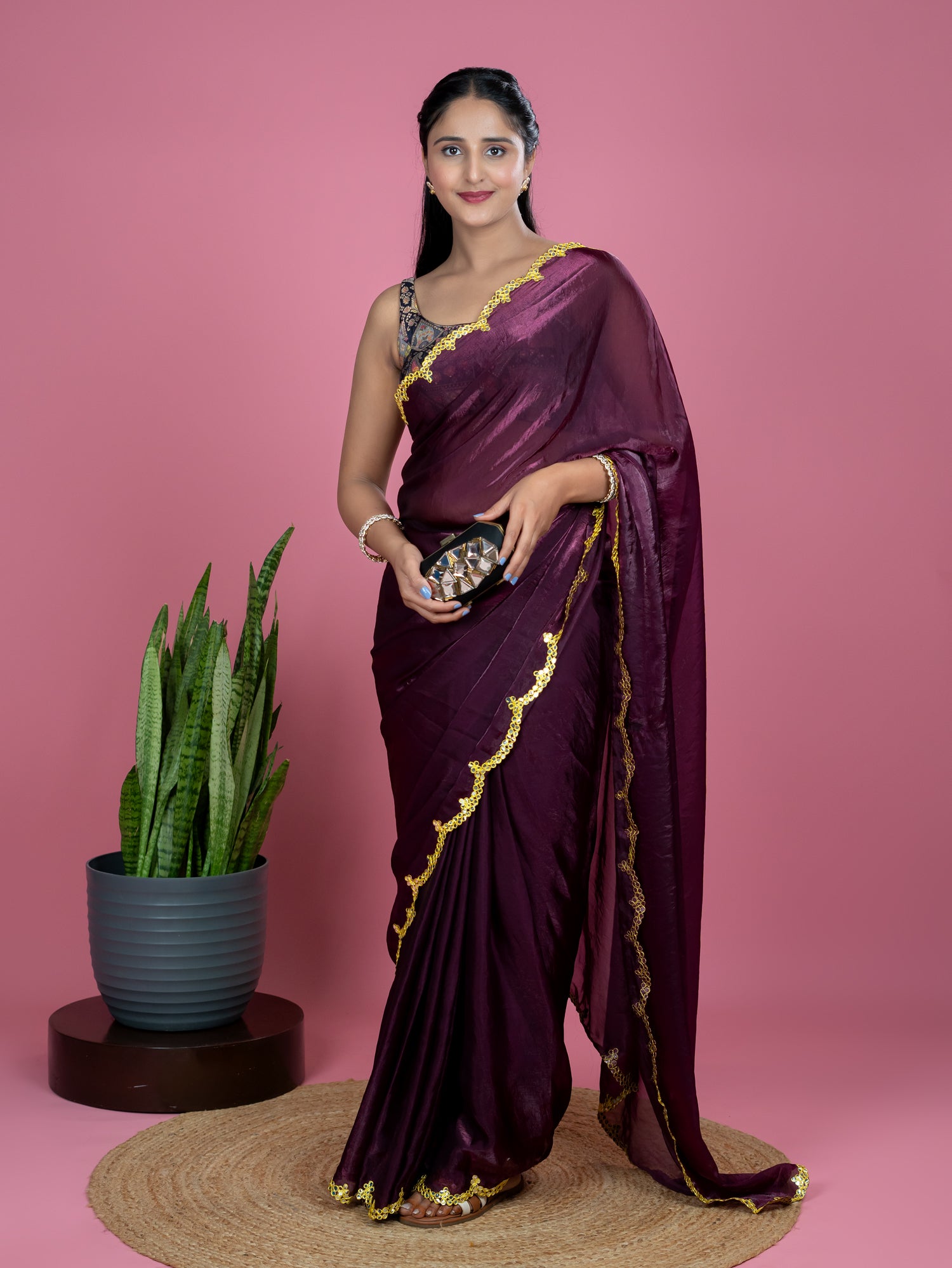 Maroon Ready to Wear Party Saree