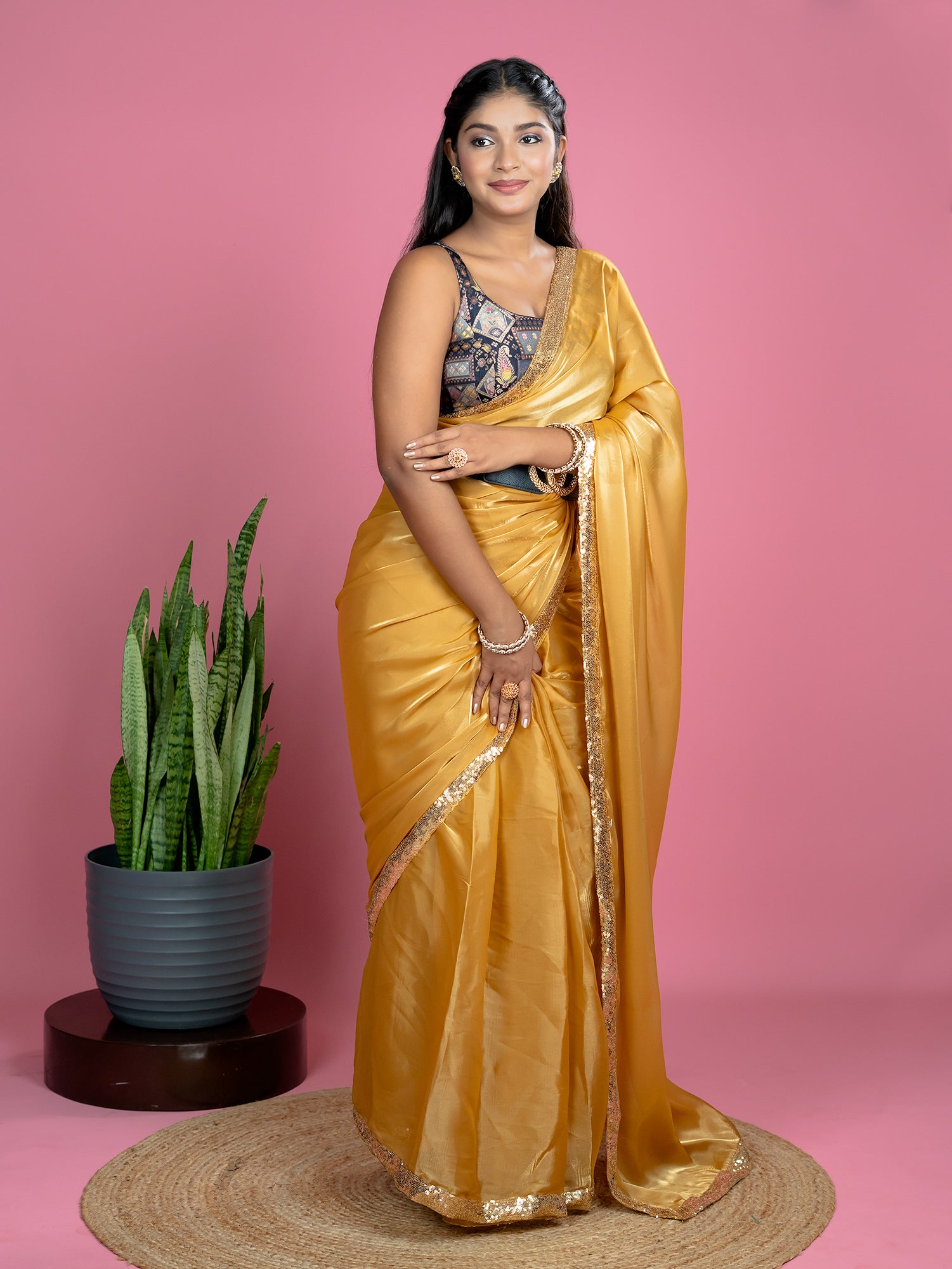 Mustard Ready to Wear Party Saree