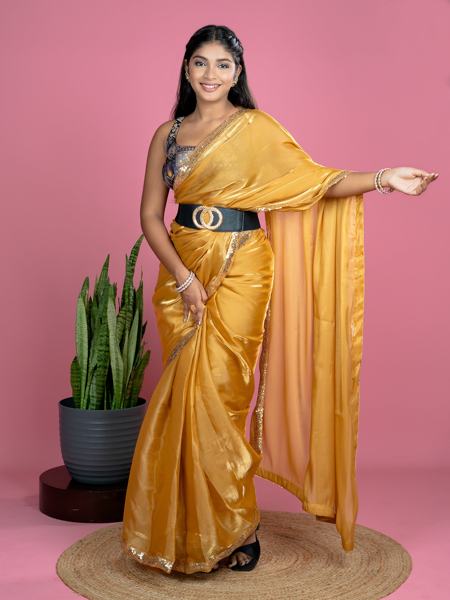 Mustard Ready to Wear Party Saree