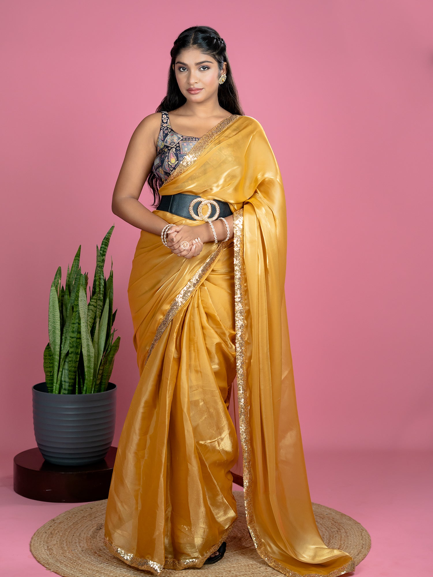 Mustard Ready to Wear Party Saree