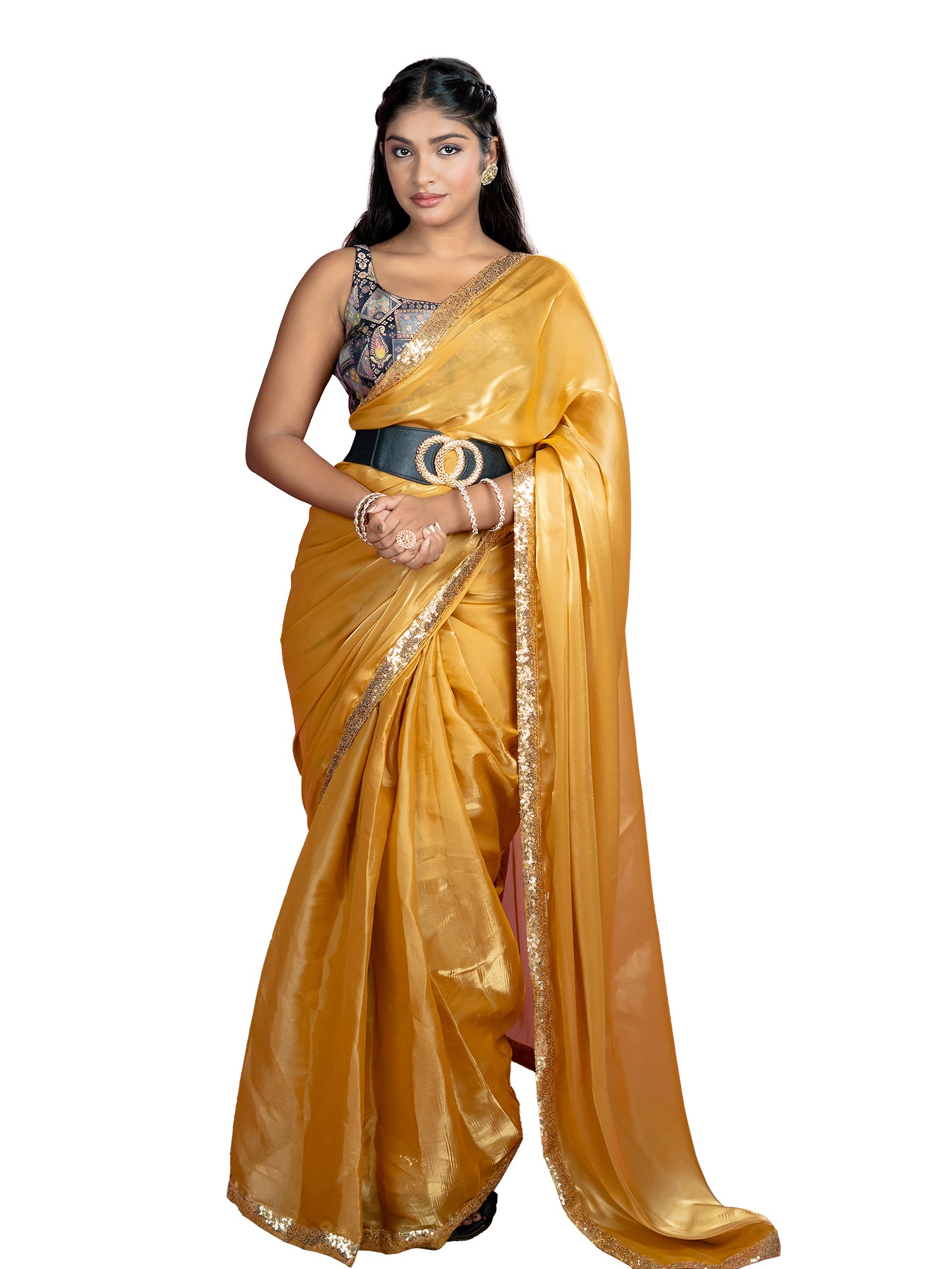 Mustard Ready to Wear Party Saree