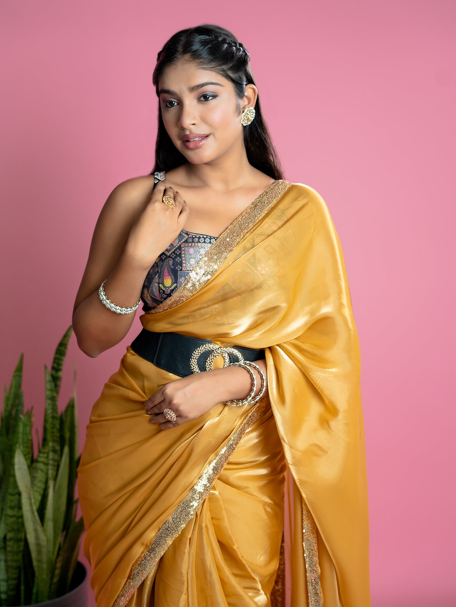 Mustard Ready to Wear Party Saree