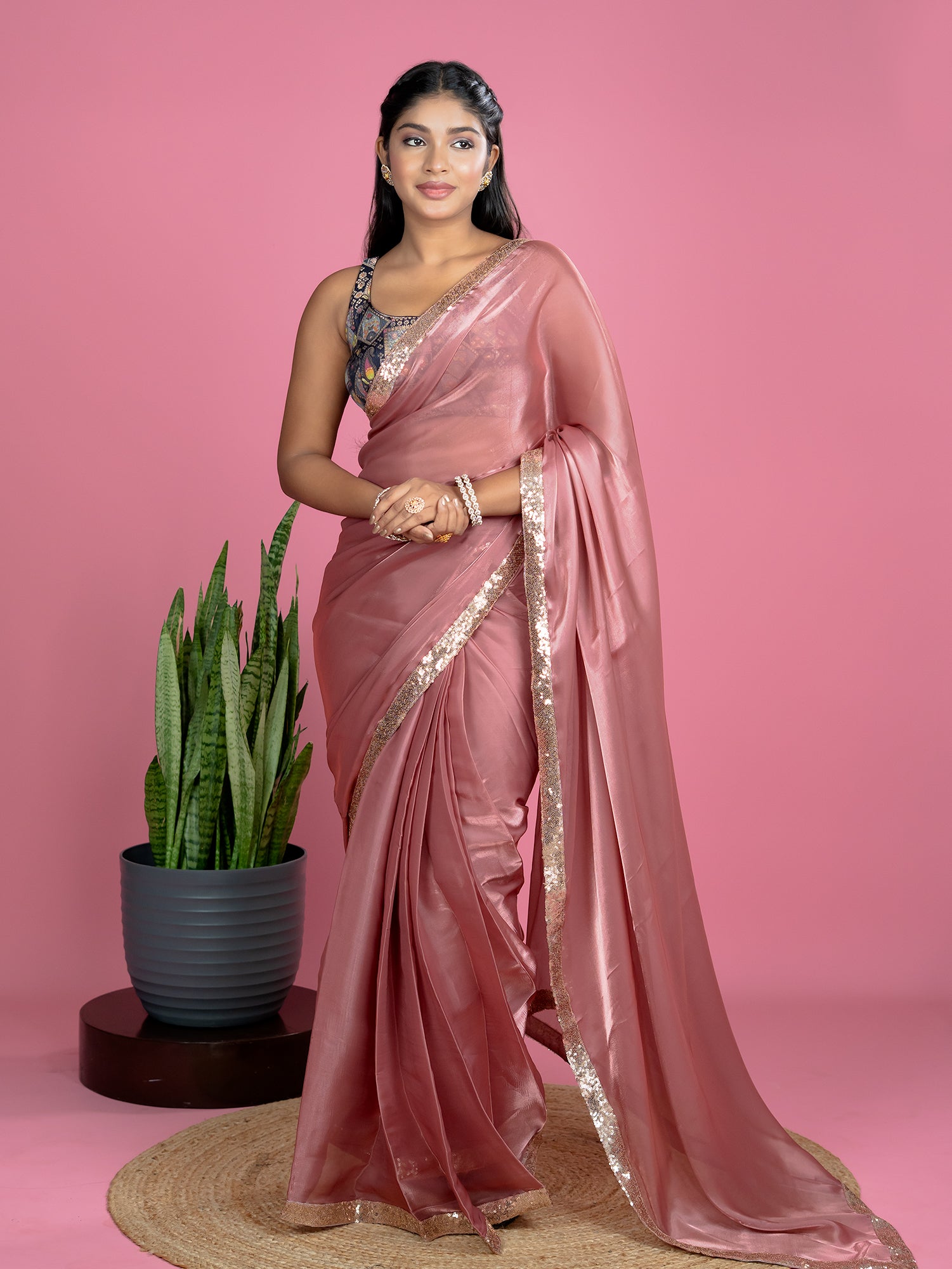 Dusty Pink Ready to Wear Party Saree