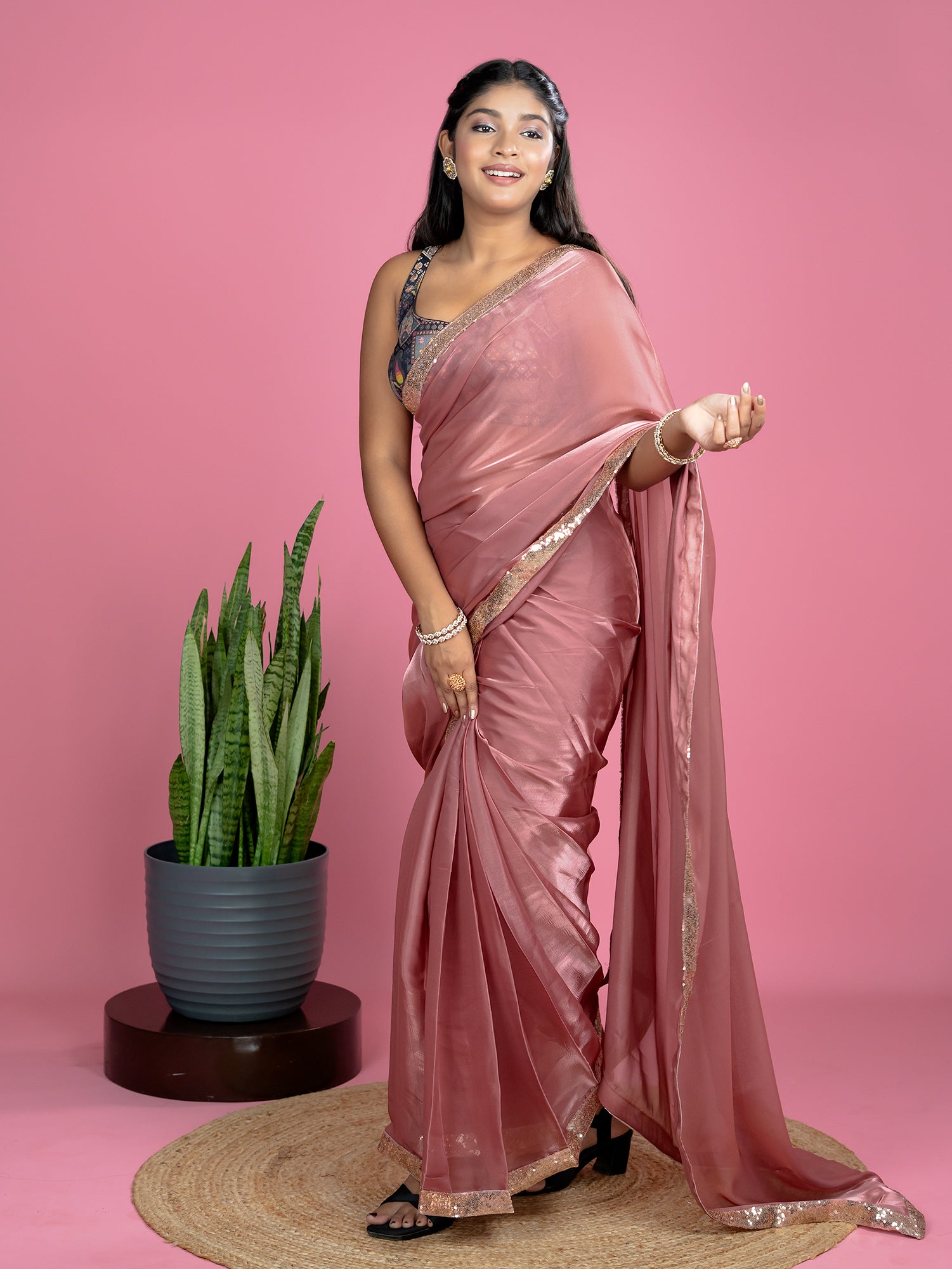 Dusty Pink Ready to Wear Party Saree