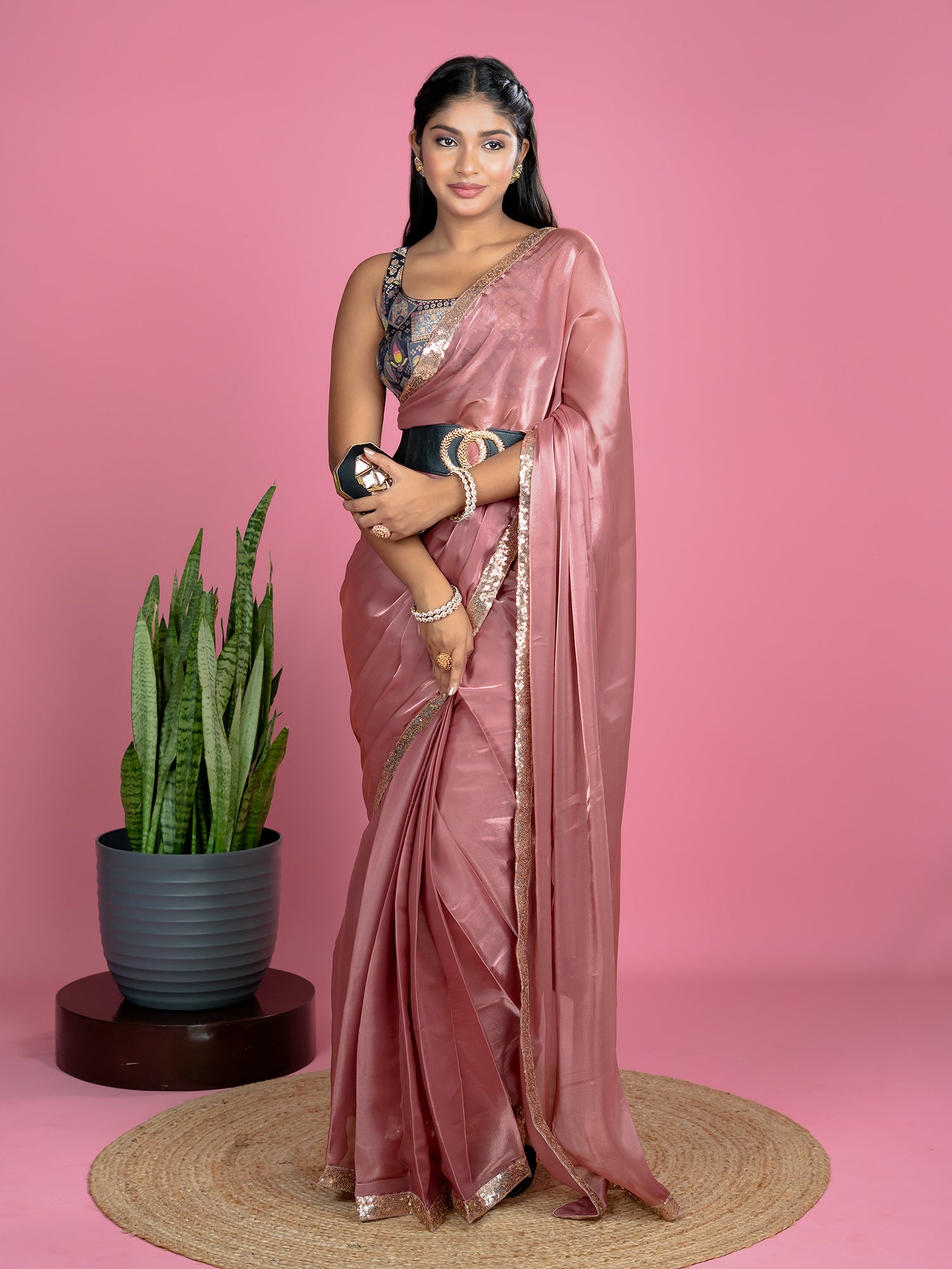 Dusty Pink Ready to Wear Party Saree