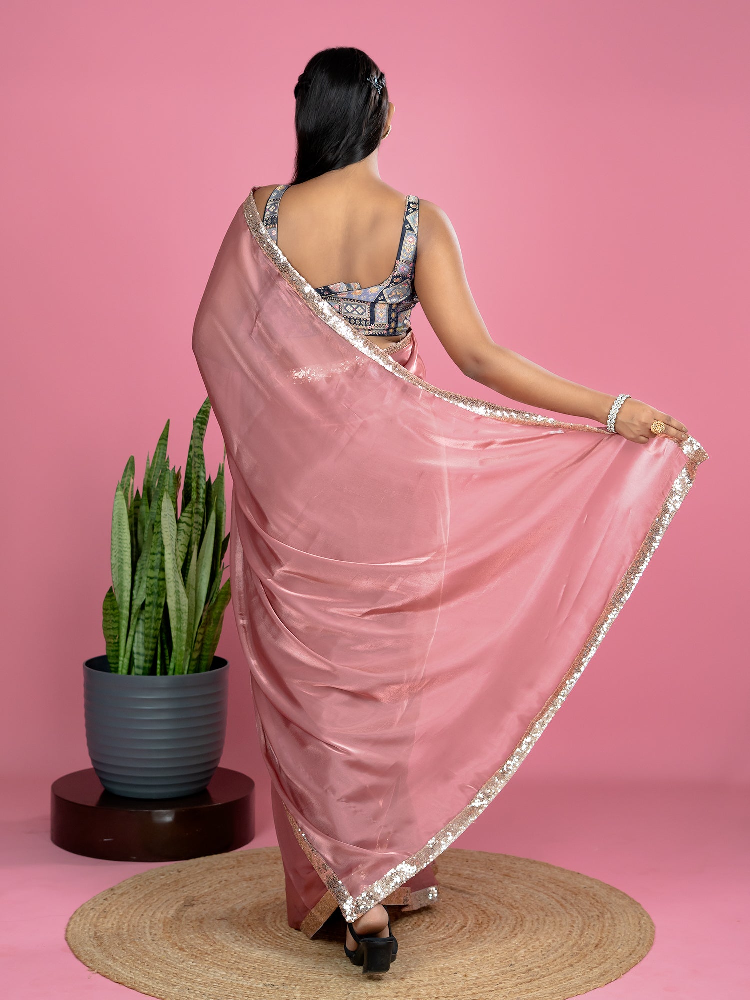 Dusty Pink Ready to Wear Party Saree