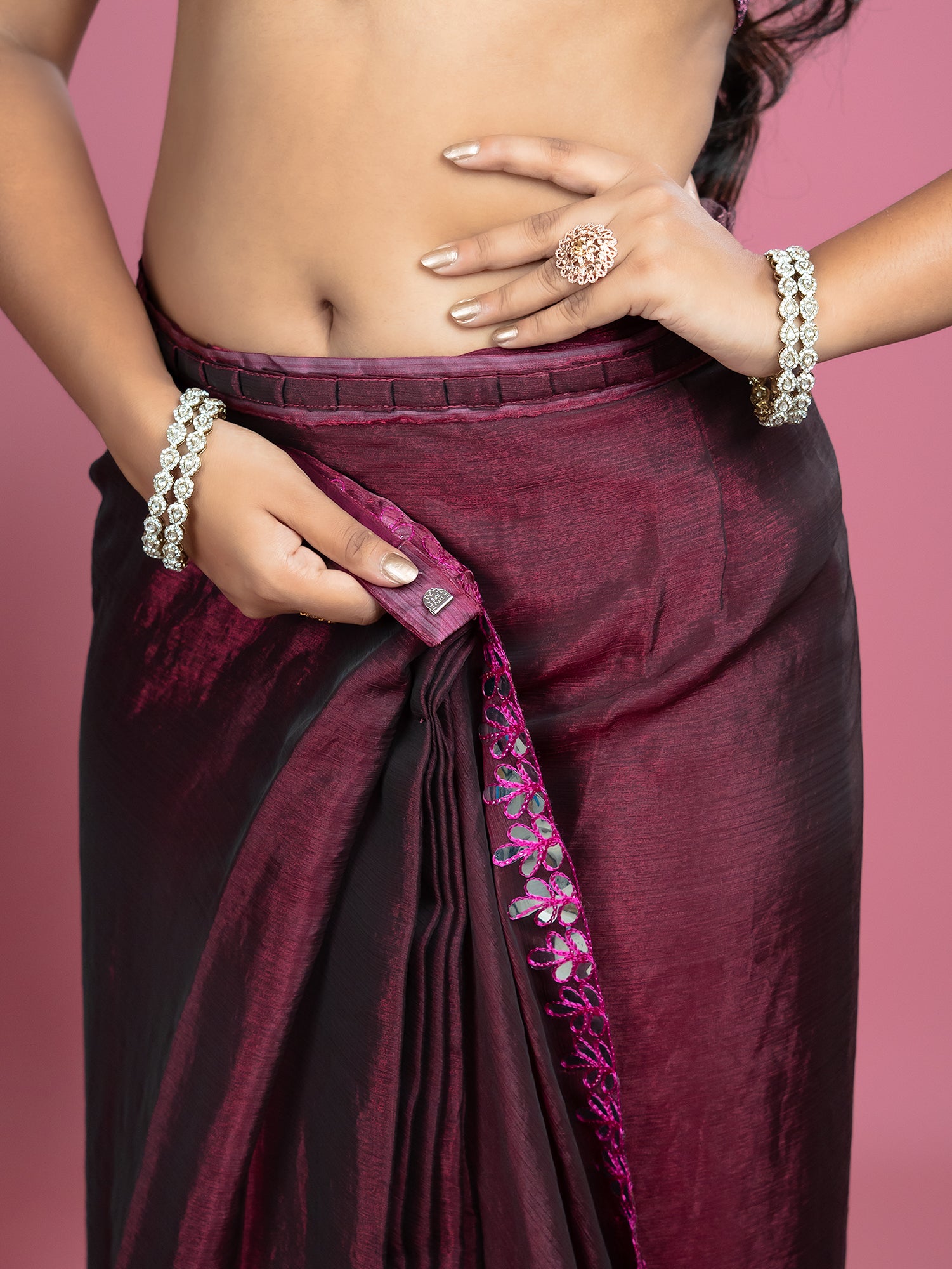 Wine Ready to Wear Party Saree