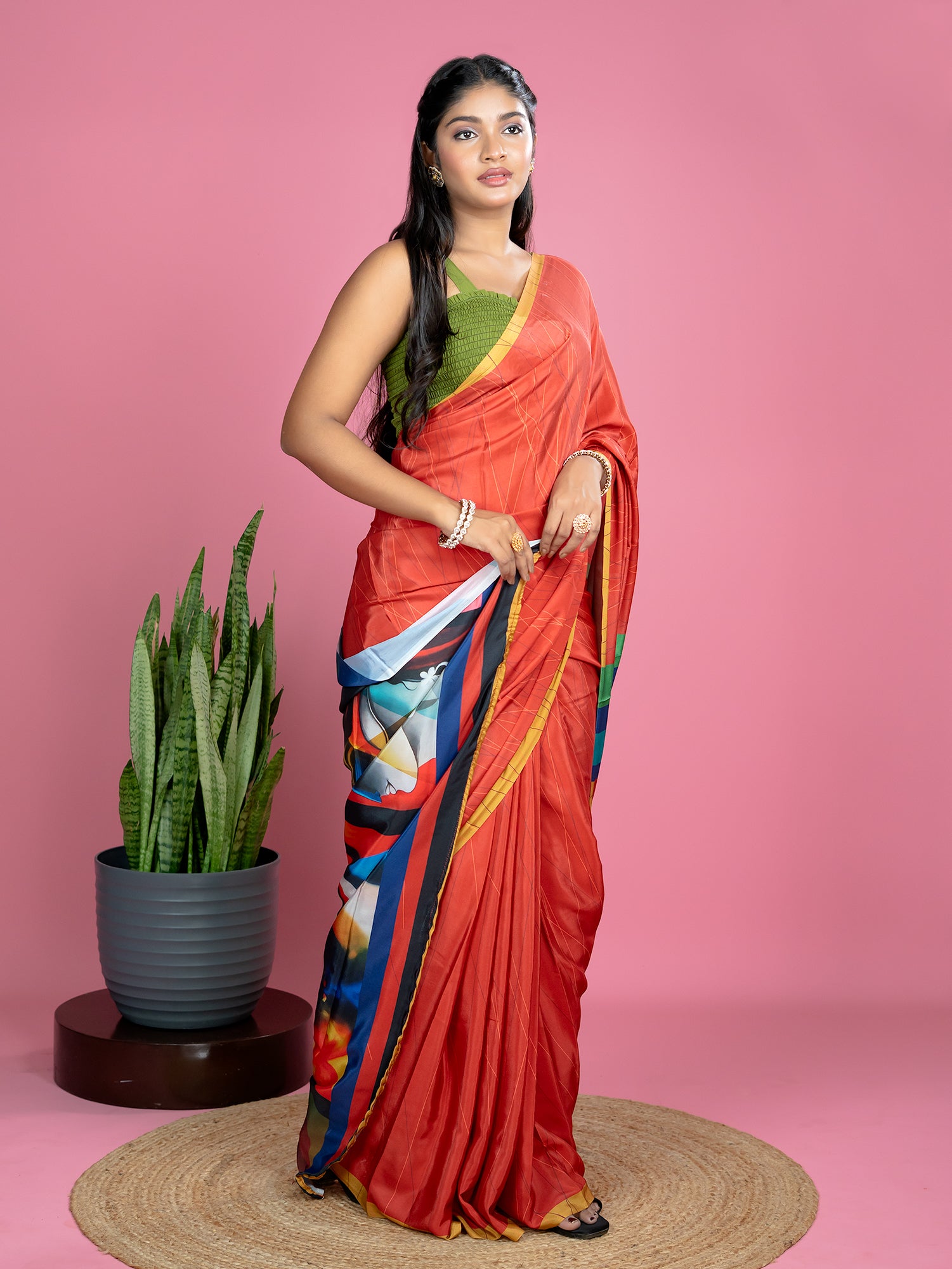 Red Ready to Wear Party Saree