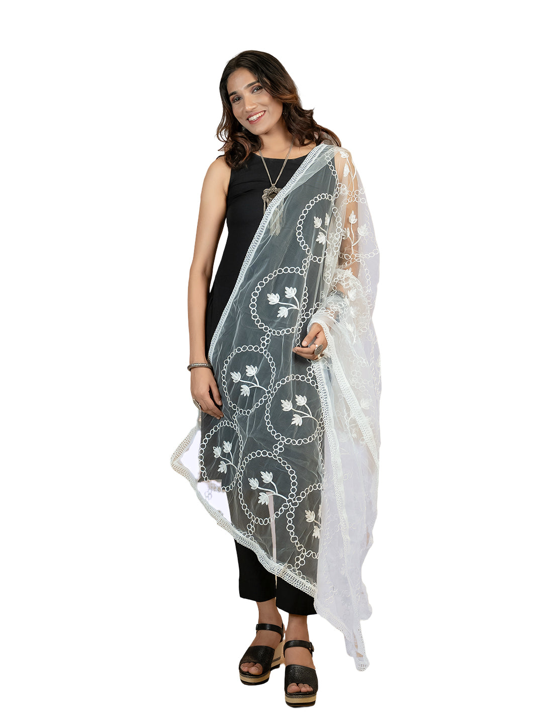 Floral Net Dupatta