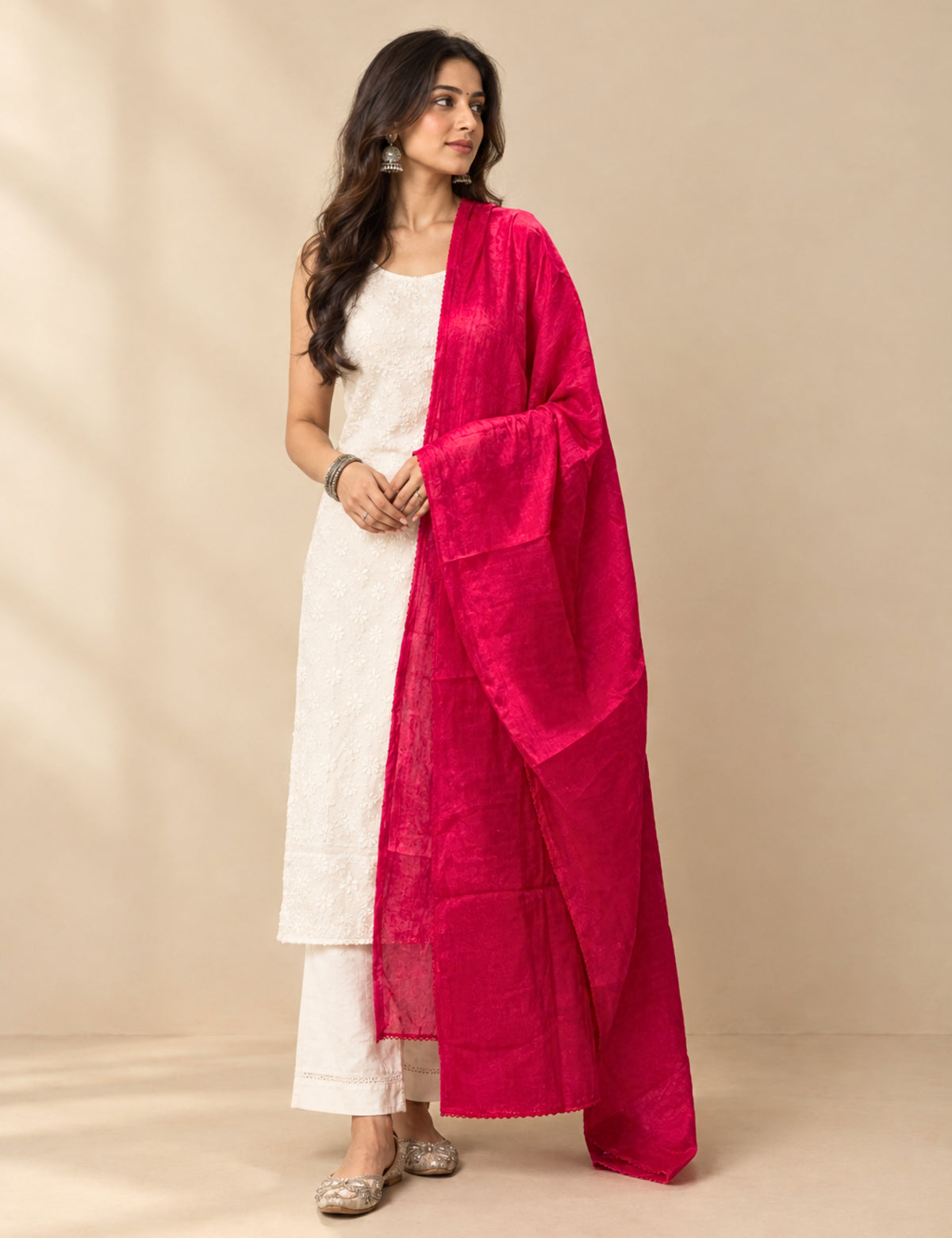Solid Fuchsia Cotton Dupatta