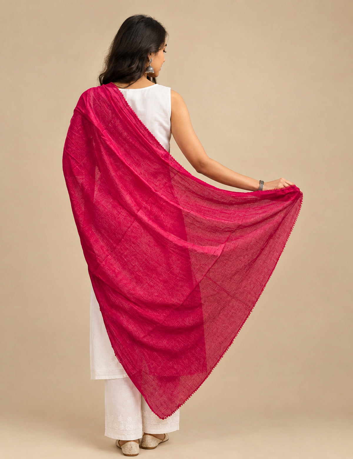 Solid Fuchsia Cotton Dupatta