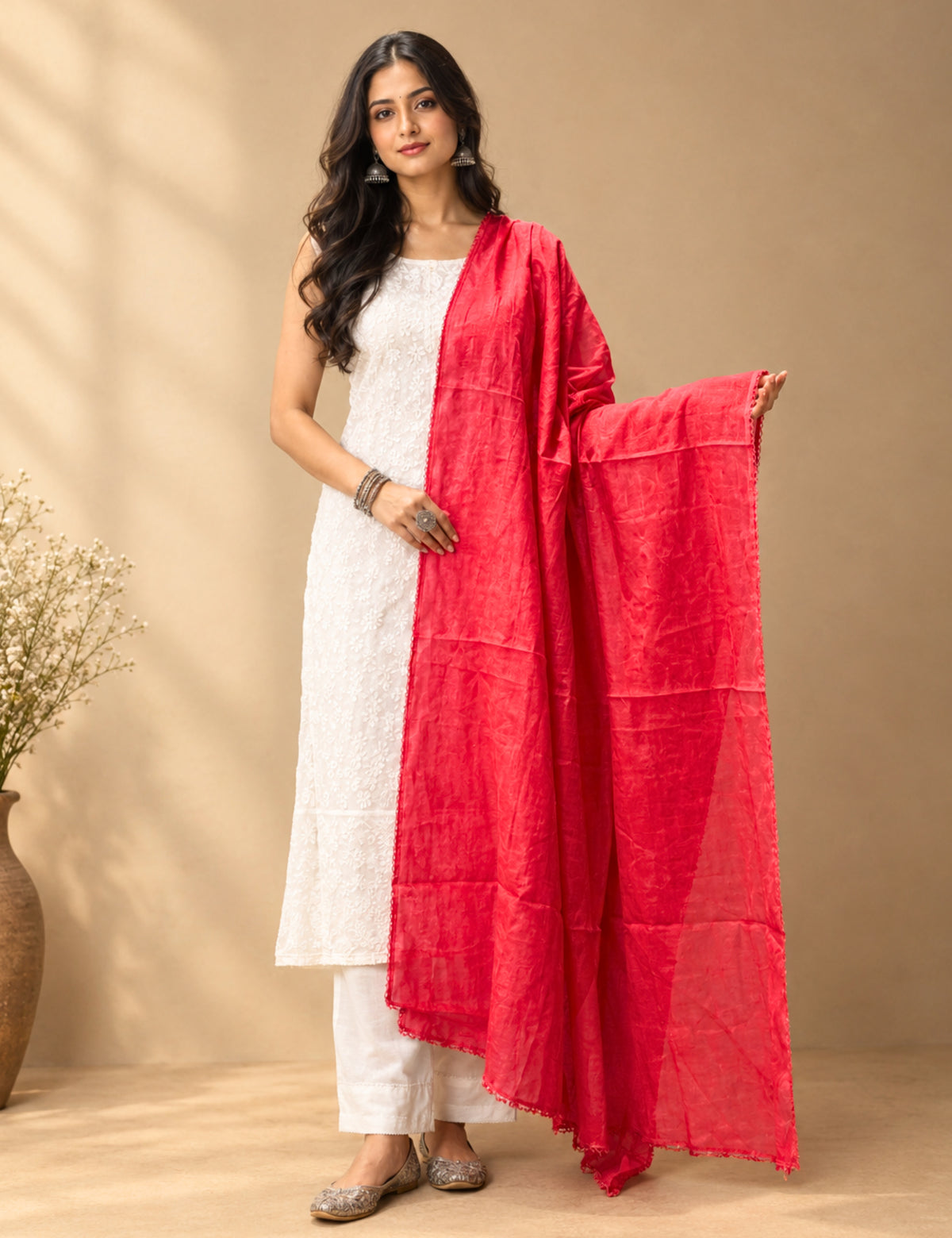 Solid Pink Cotton Dupatta