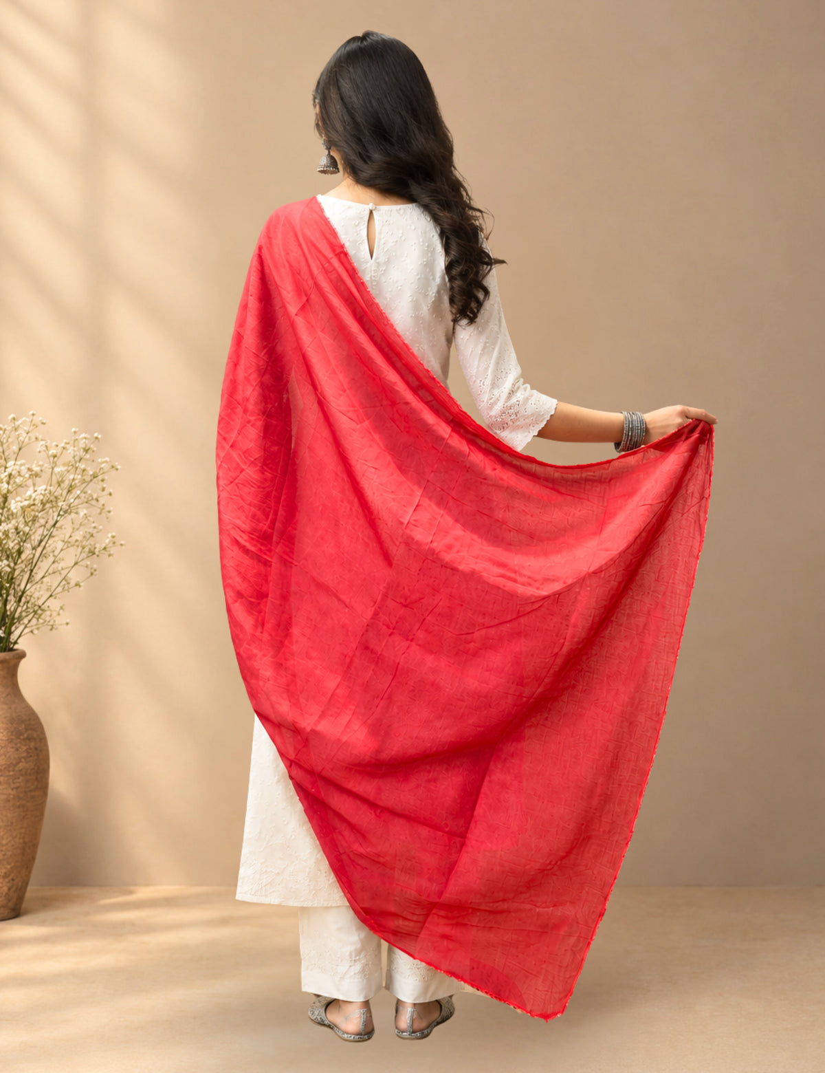 Solid Pink Cotton Dupatta