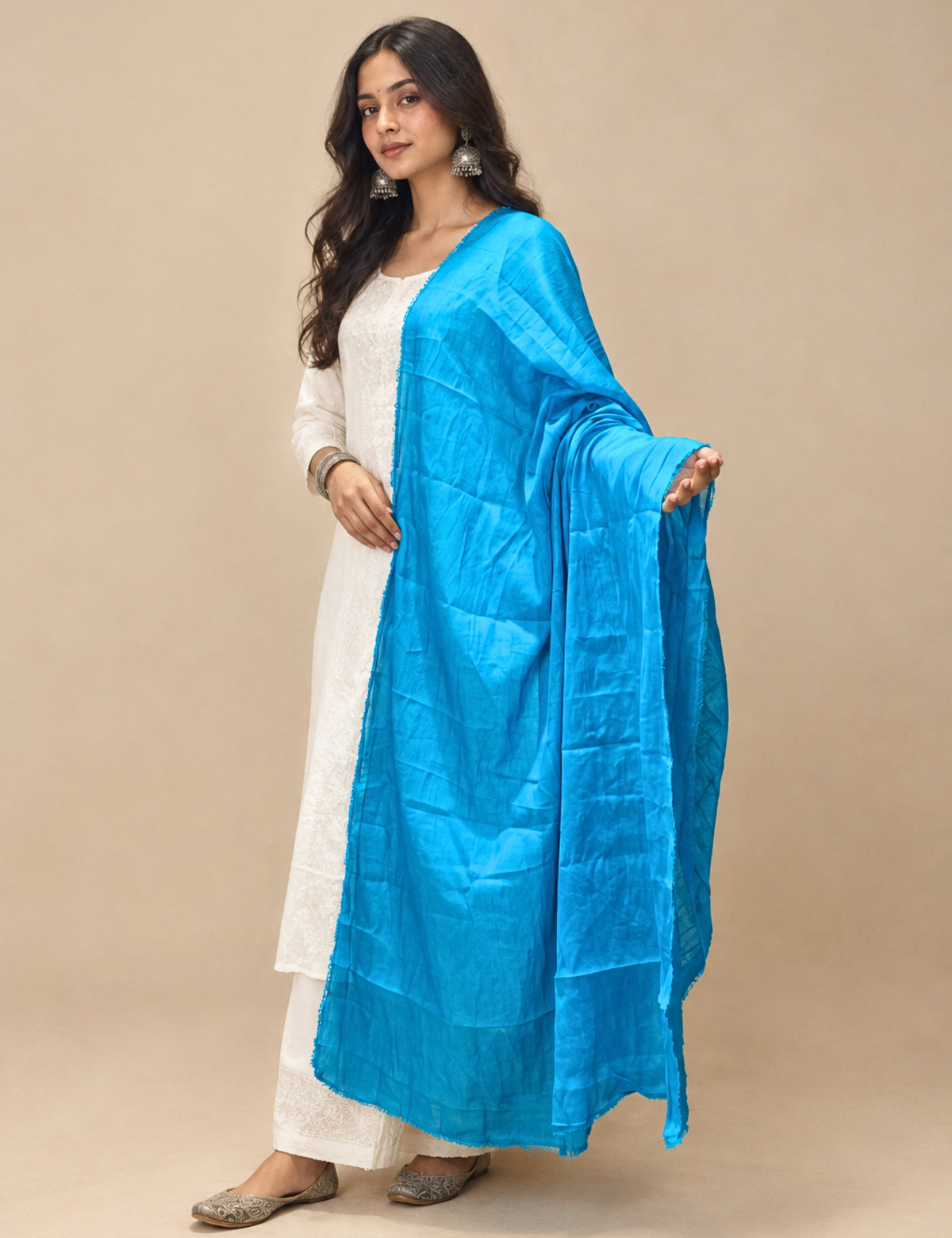 Solid Teal Cotton Dupatta