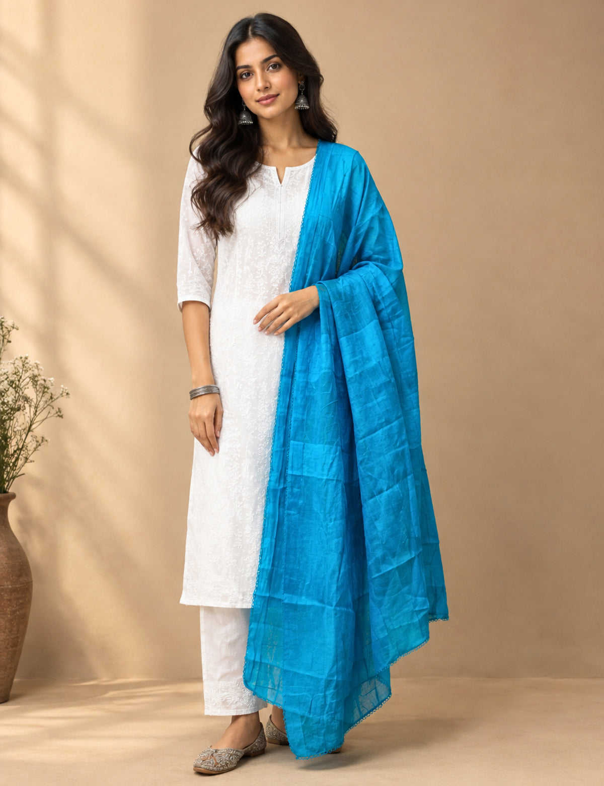 Solid Teal Cotton Dupatta