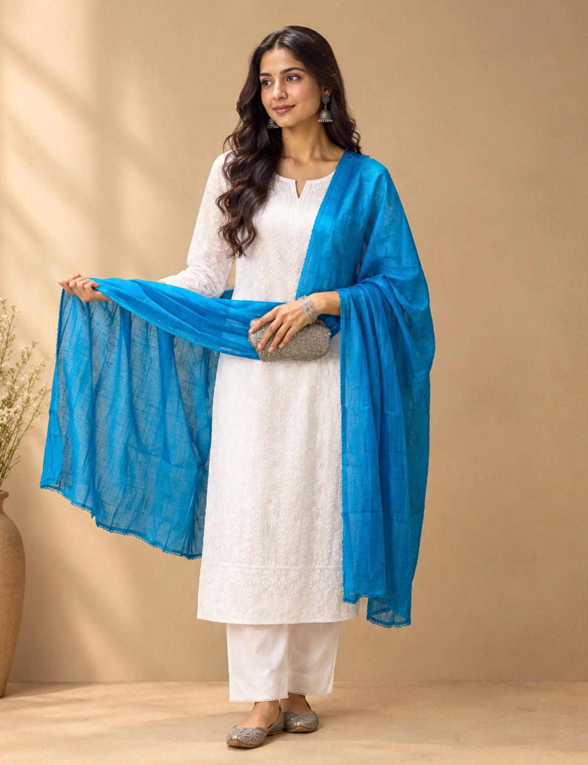 Solid Teal Cotton Dupatta