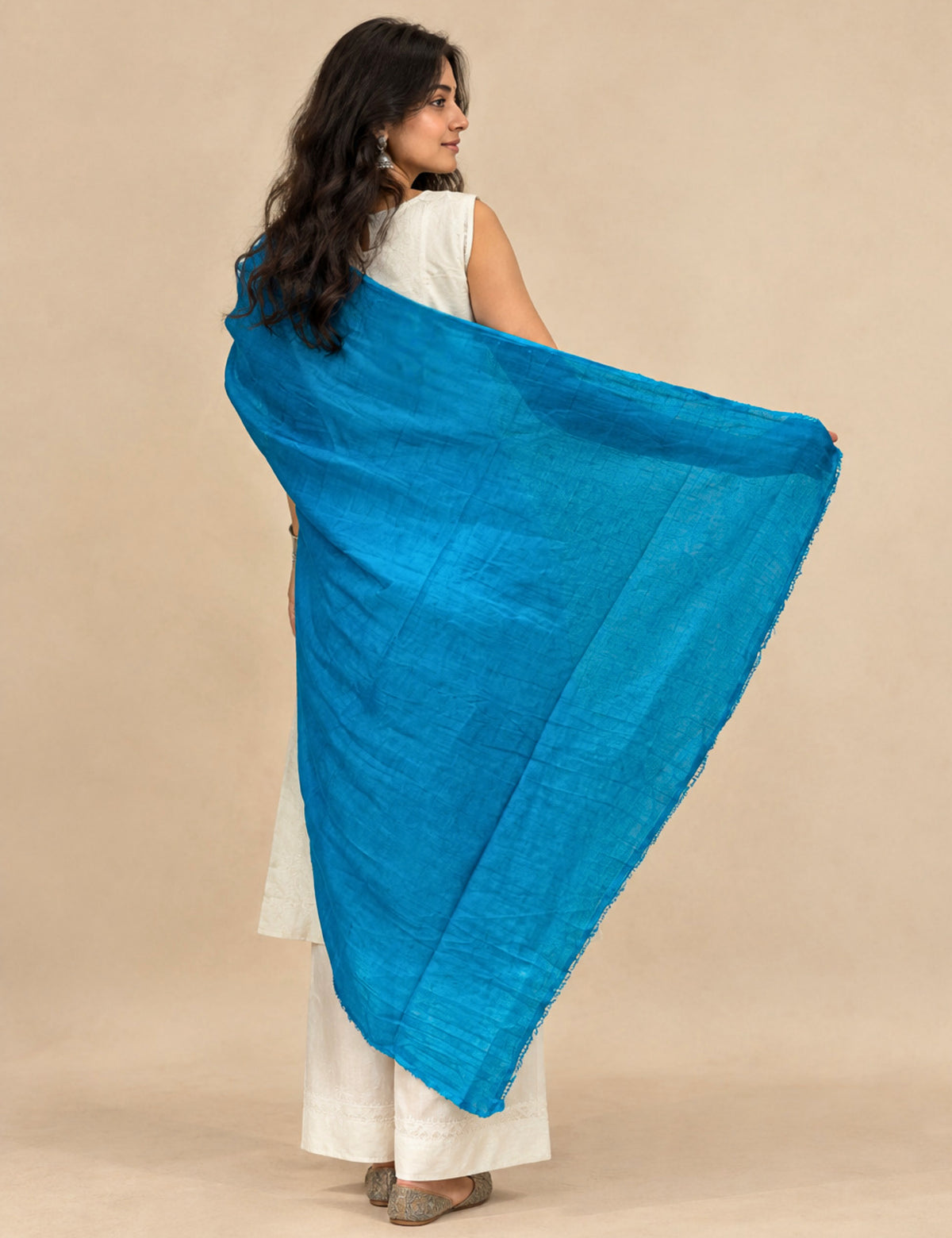 Solid Teal Cotton Dupatta