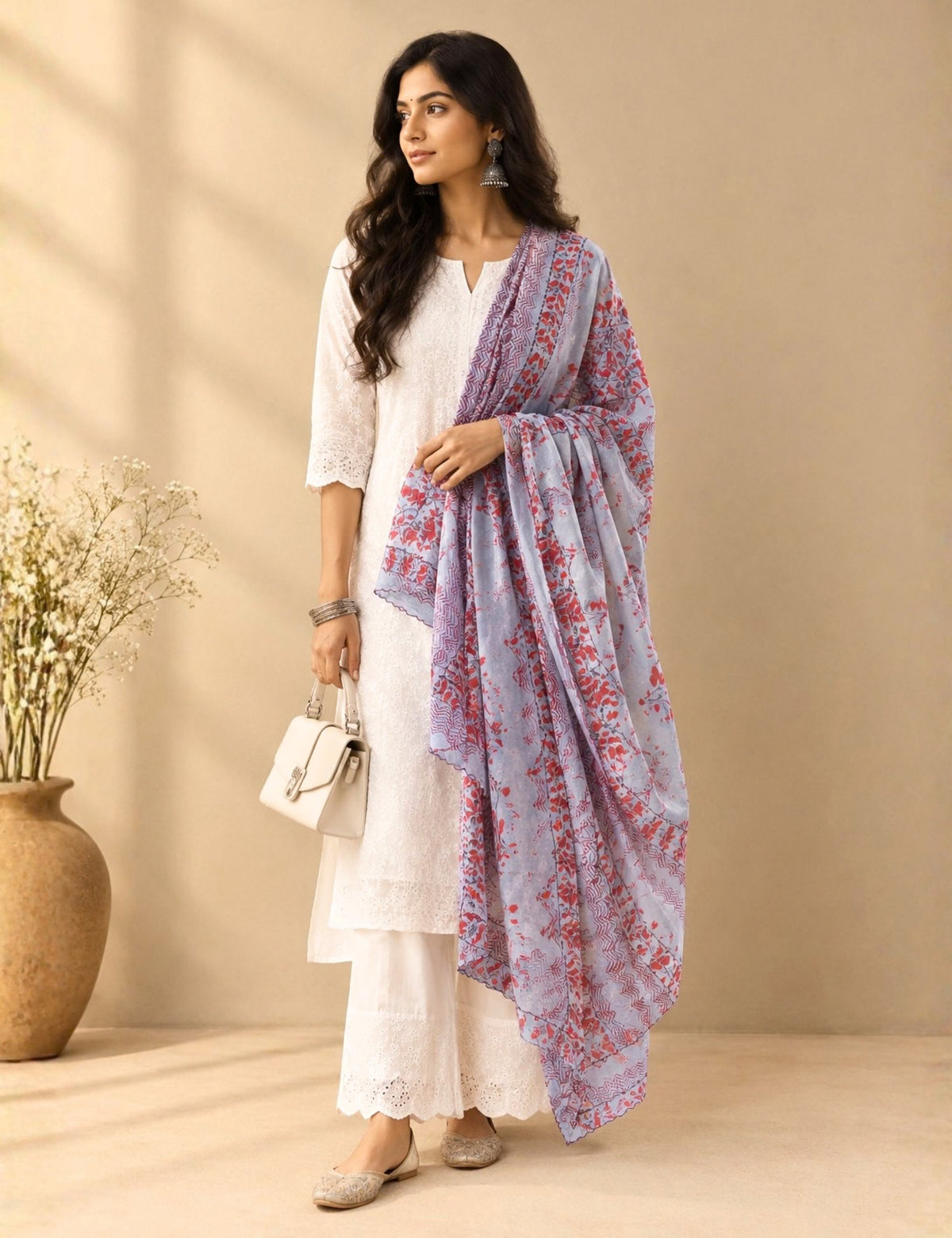 Ethnic Grey Cotton Dupatta