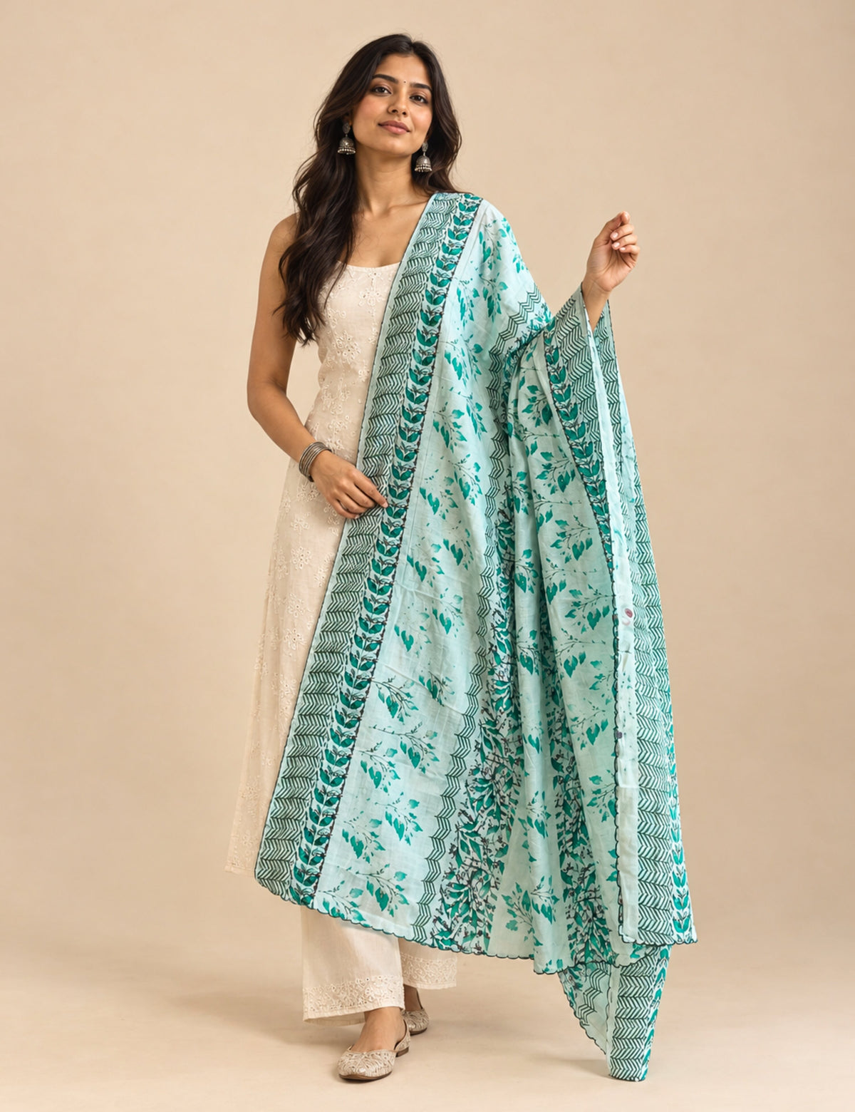 Ethnic Green Cotton Dupatta