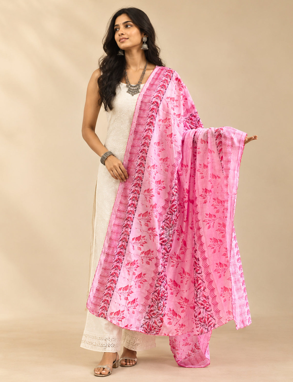 Ethnic Pink Cotton Dupatta