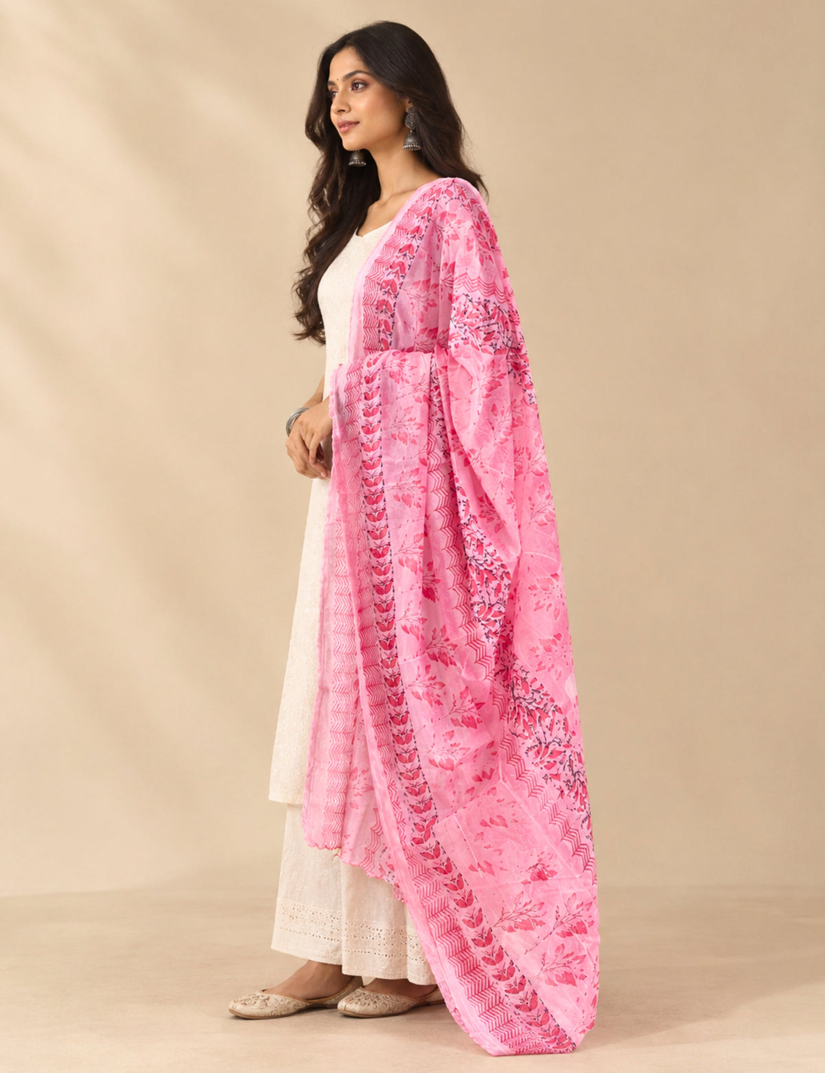 Ethnic Pink Cotton Dupatta