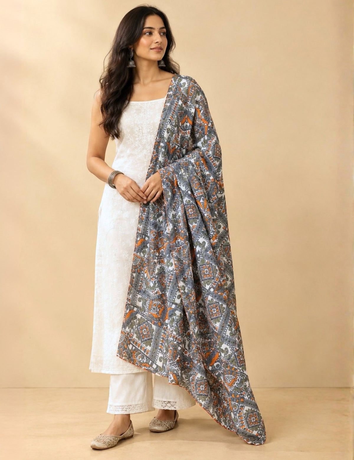 Ethnic Orange Cotton Dupatta