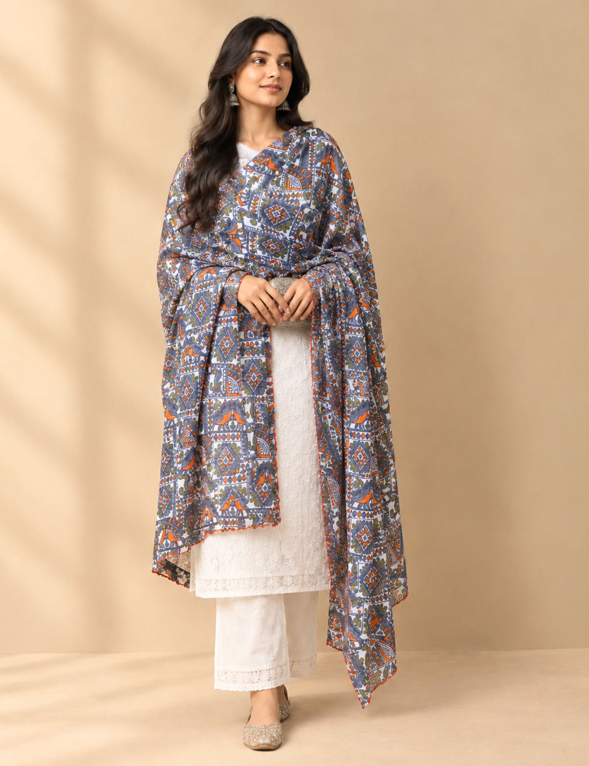 Ethnic Orange Cotton Dupatta