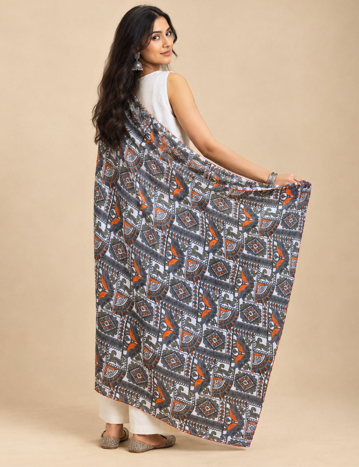 Ethnic Orange Cotton Dupatta
