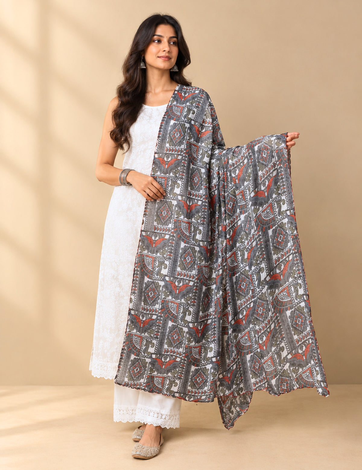 Ethnic Red Cotton Dupatta