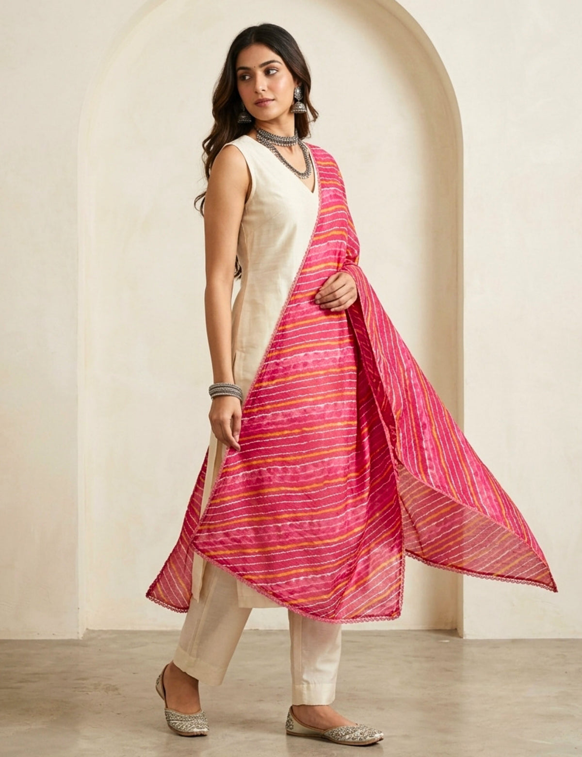 Ethnic Fuchsia Cotton Dupatta