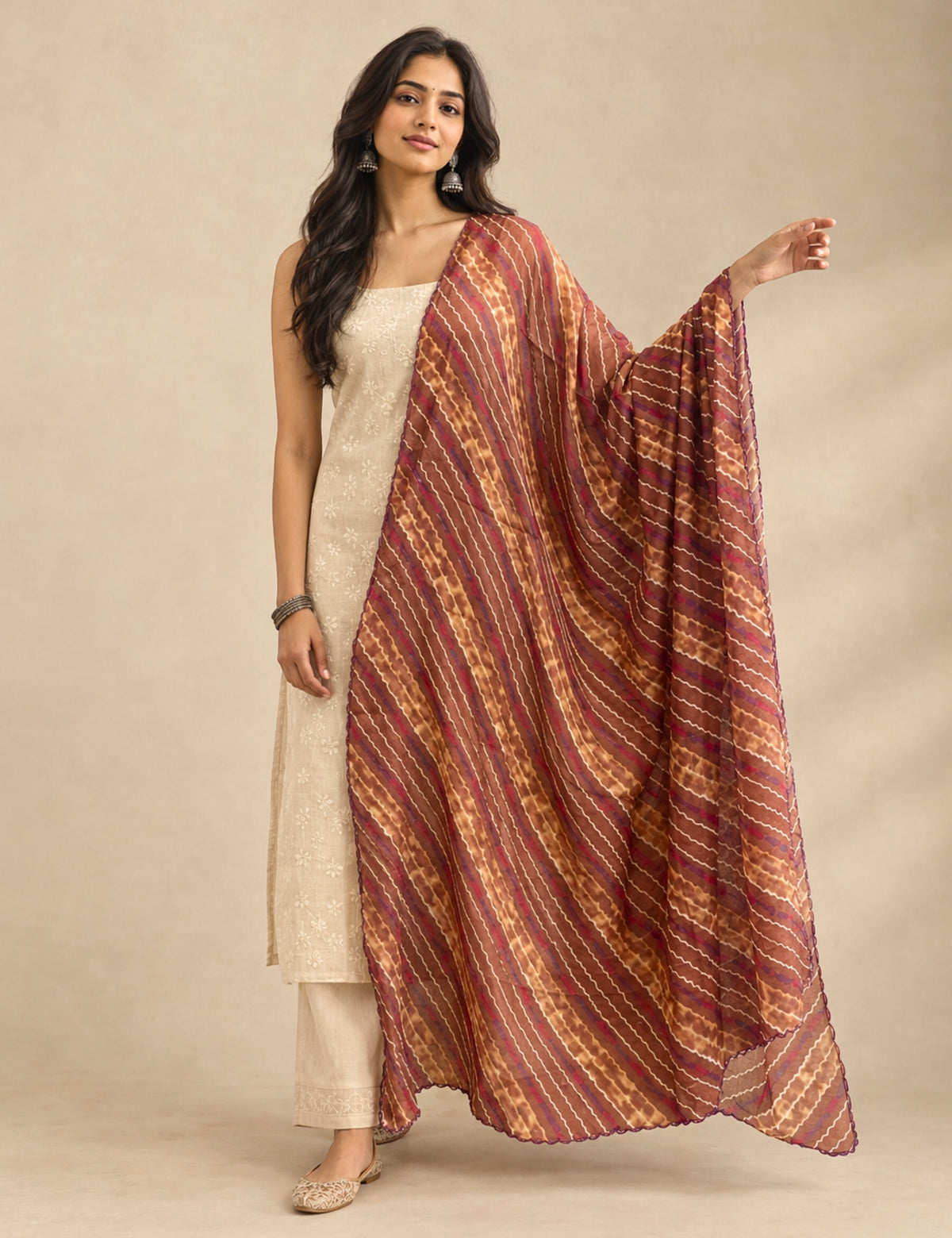 Ethnic Mocha Cotton Dupatta
