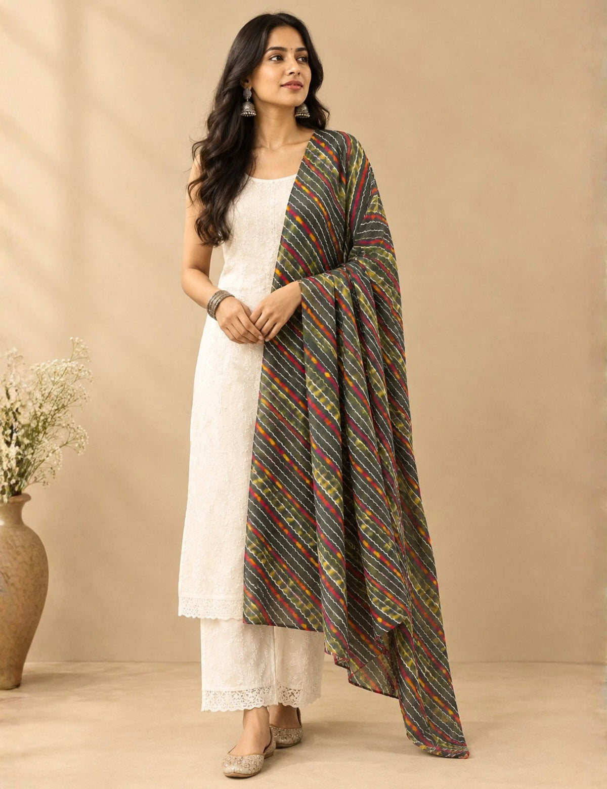 Ethnic Olive Cotton Dupatta