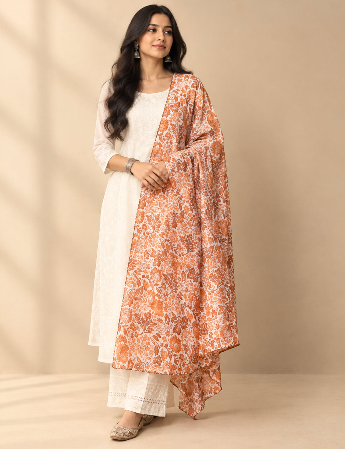 Floral Mocha Cotton Dupatta