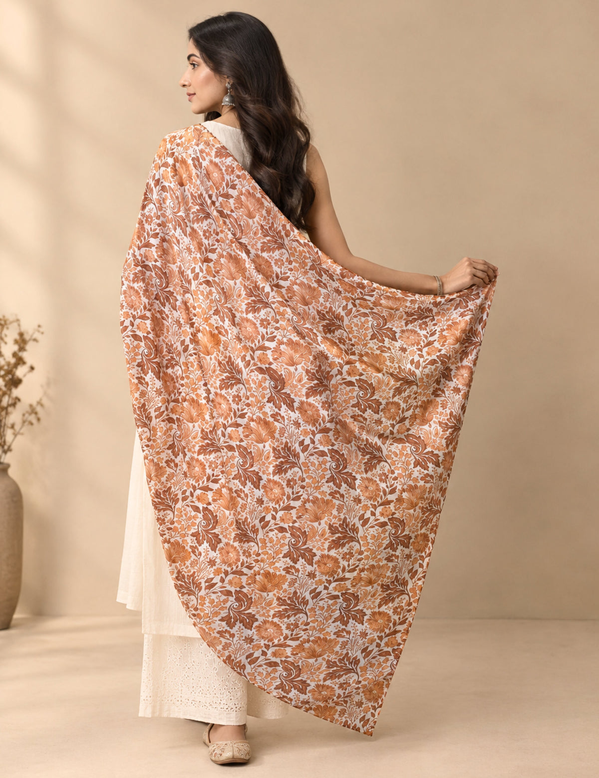 Floral Mocha Cotton Dupatta