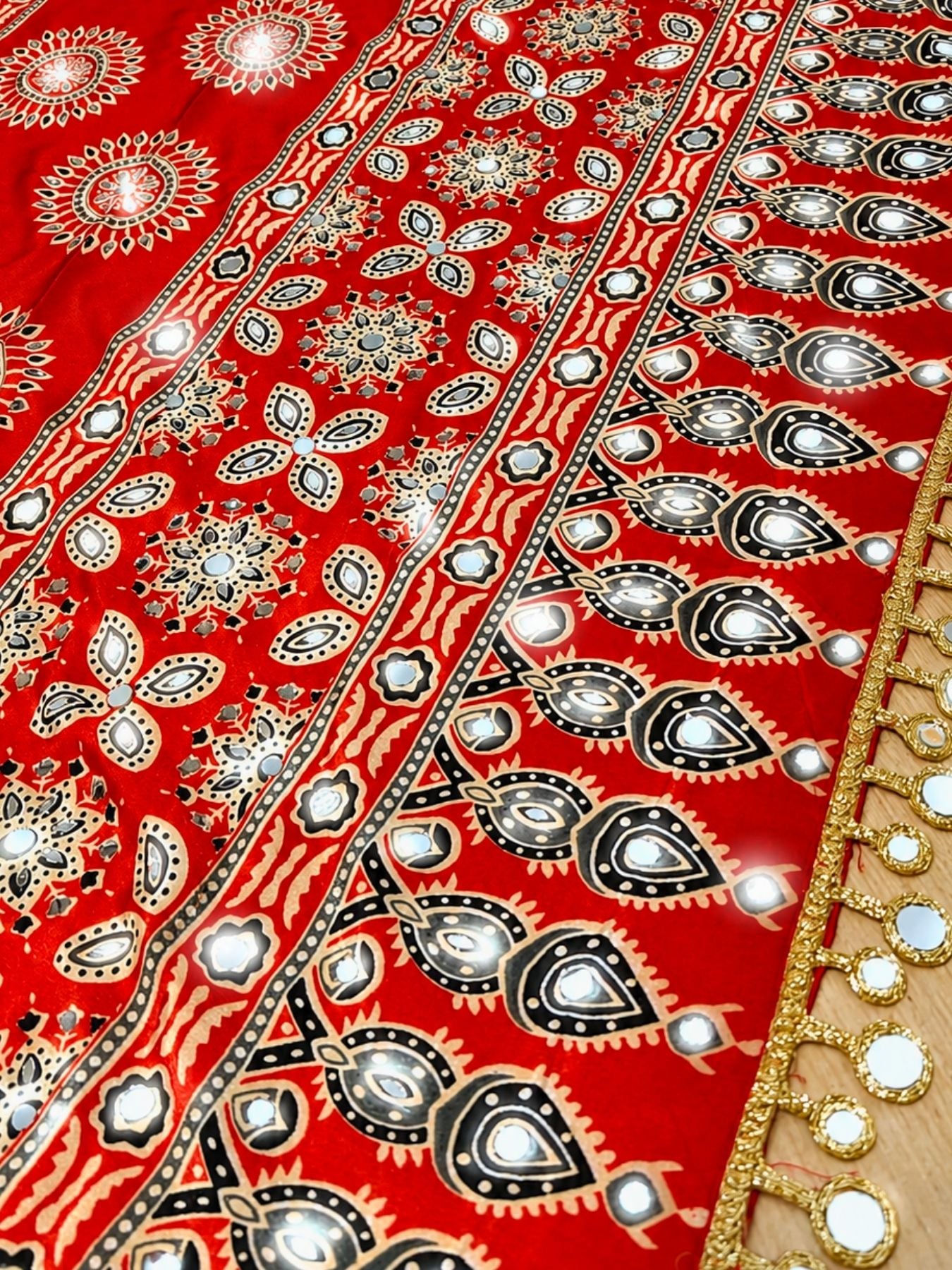 Ajrakh Crepe Silk Mirror Work Saree