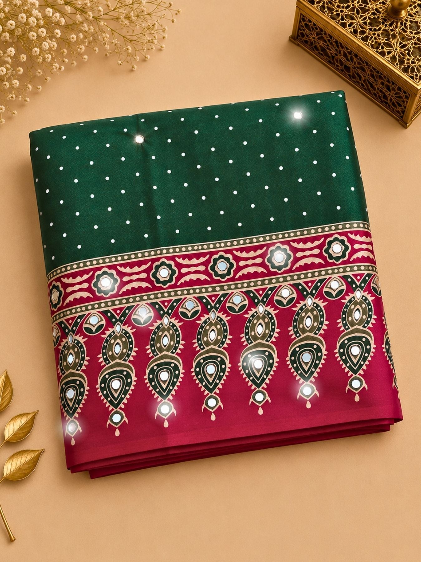 Ajrakh Crepe Silk Mirror Work Saree