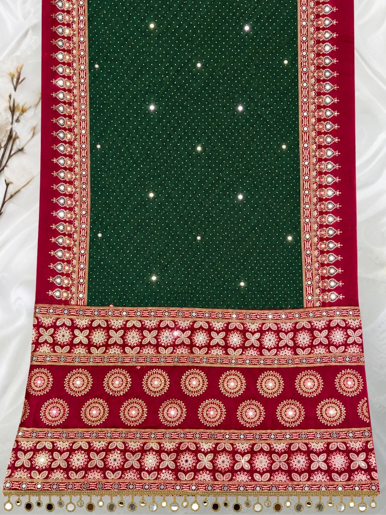 Ajrakh Crepe Silk Mirror Work Saree