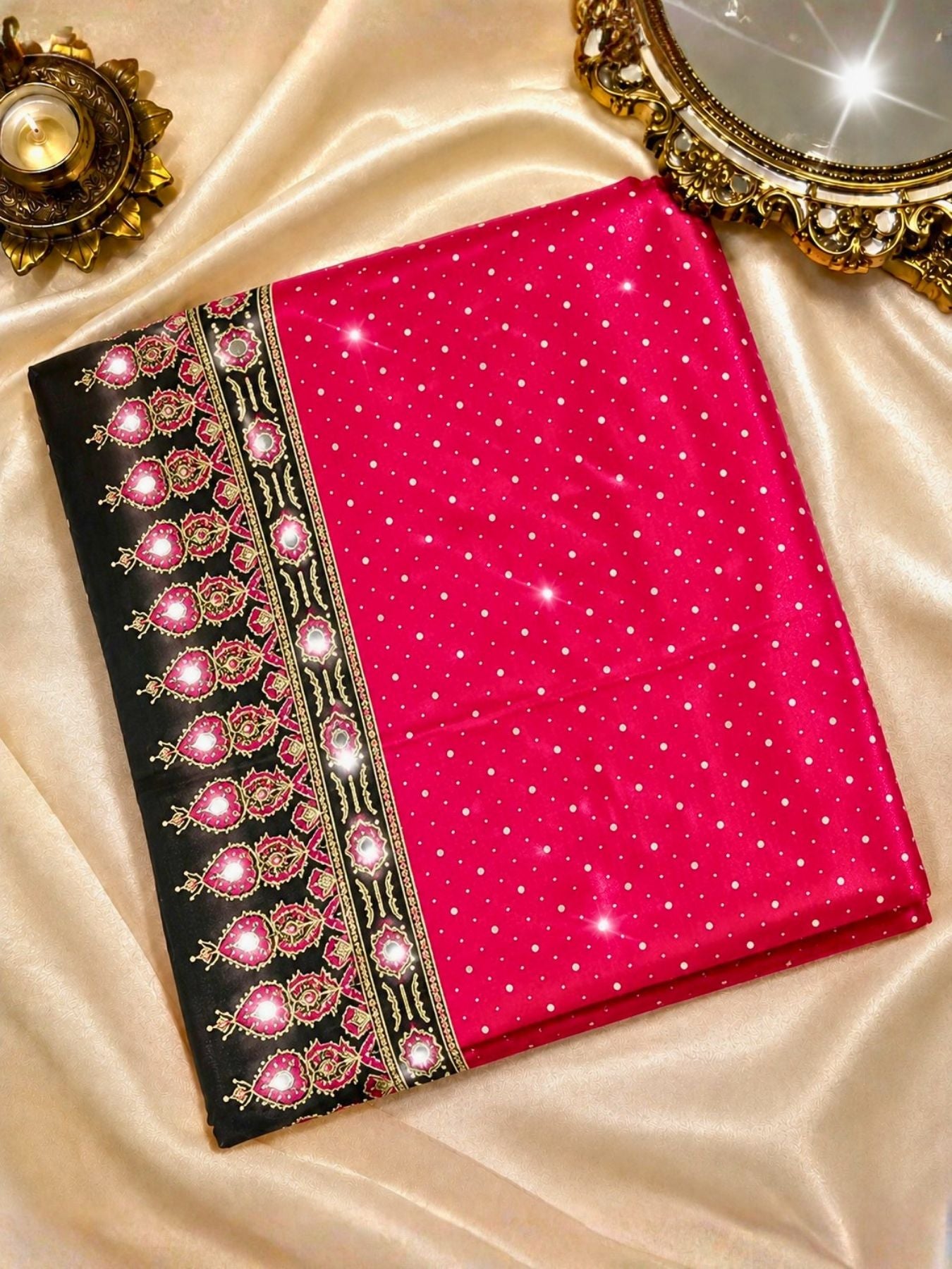 Ajrakh Crepe Silk Mirror Work Saree