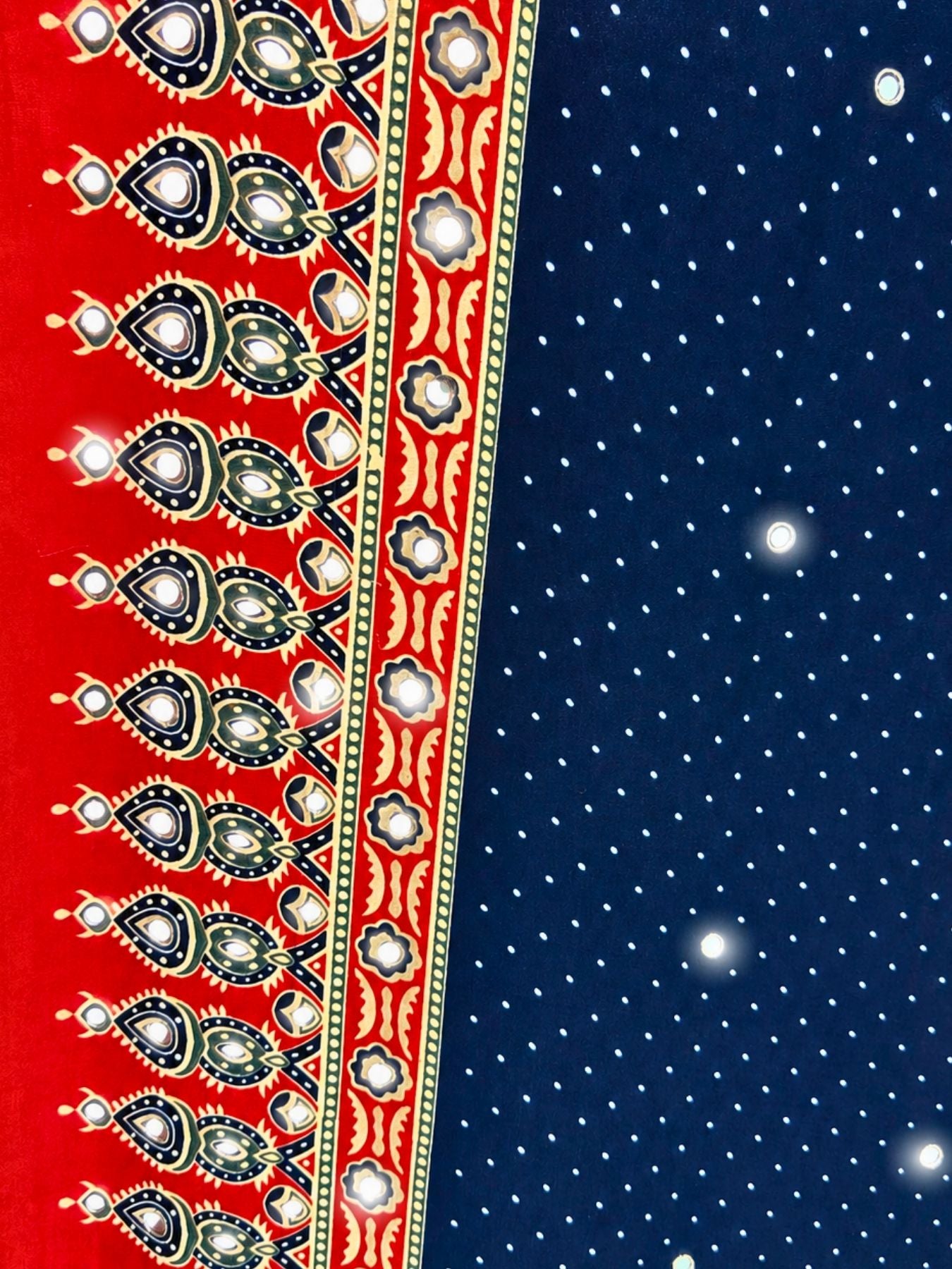 Ajrakh Crepe Silk Mirror Work Saree