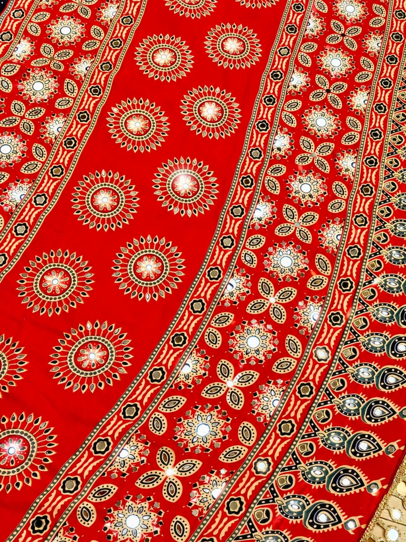 Ajrakh Crepe Silk Mirror Work Saree