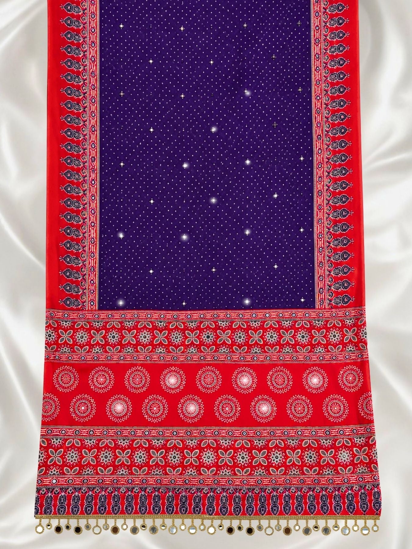 Ajrakh Crepe Silk Mirror Work Saree