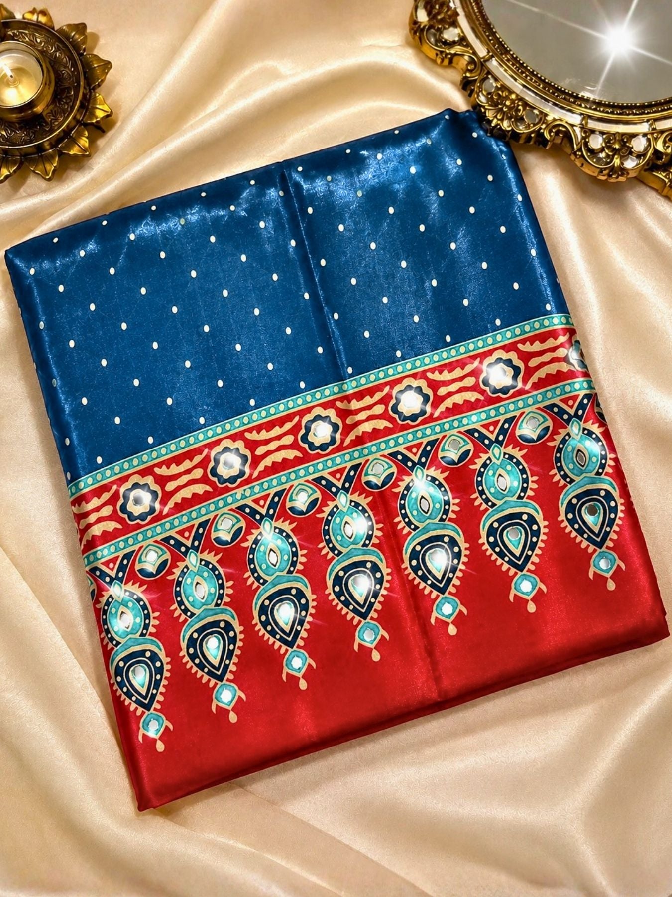Ajrakh Crepe Silk Mirror Work Saree